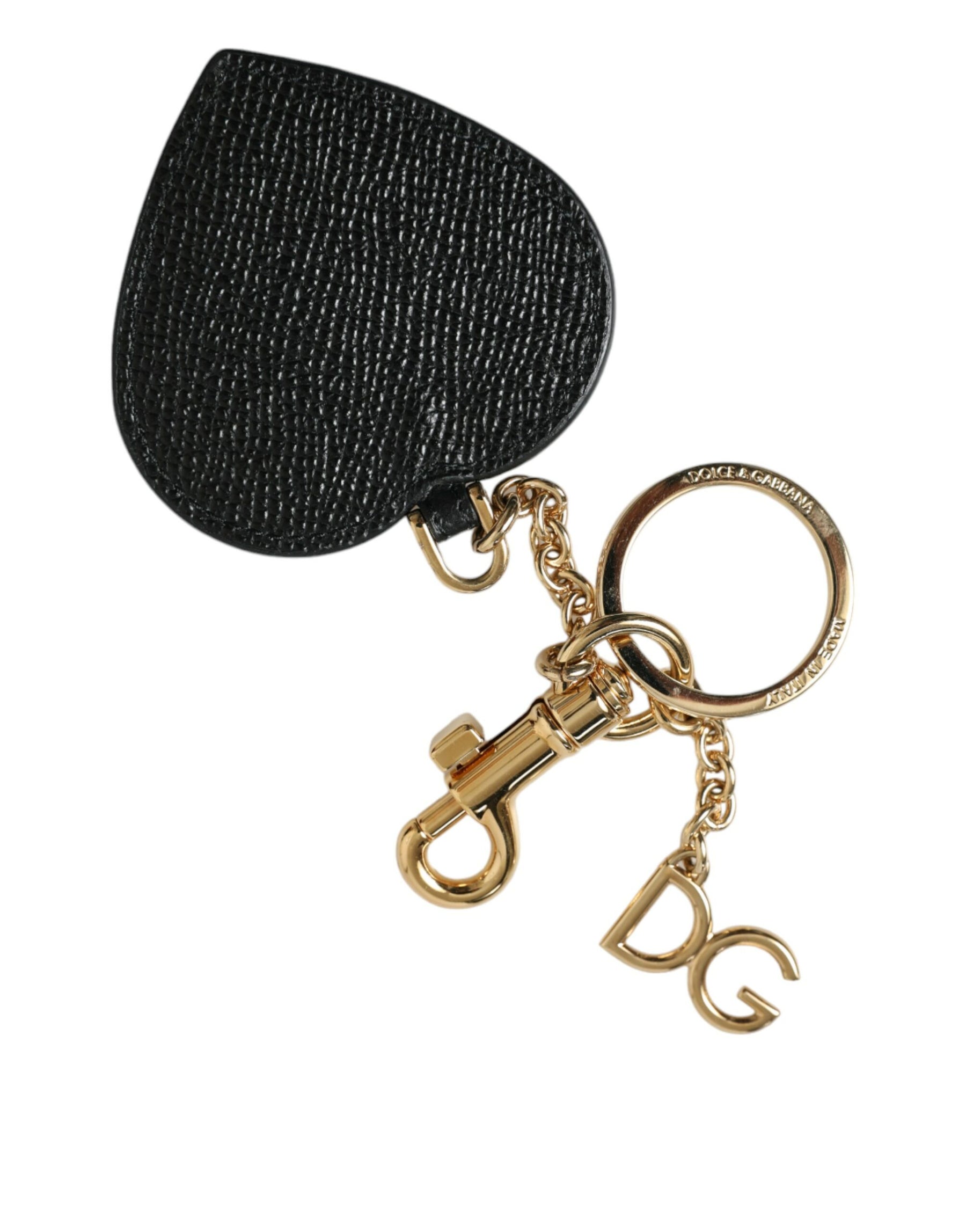 Dolce & Gabbana Pink Black Heart Leather Gold Tone Brass Keyring Keychain | Regal Royce