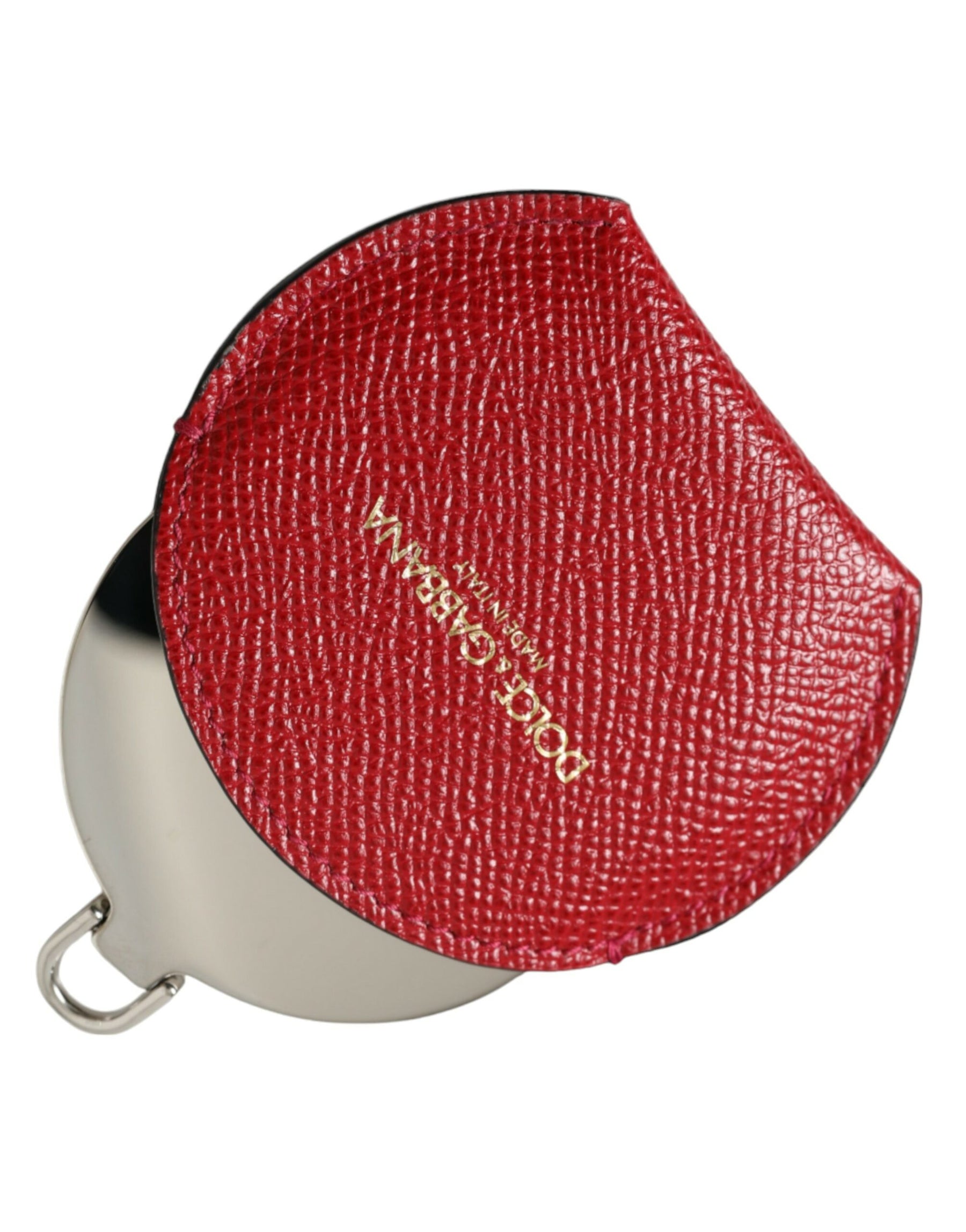 Dolce & Gabbana Red Calfskin Leather Round Logo Hand Mirror Holder | Regal Royce