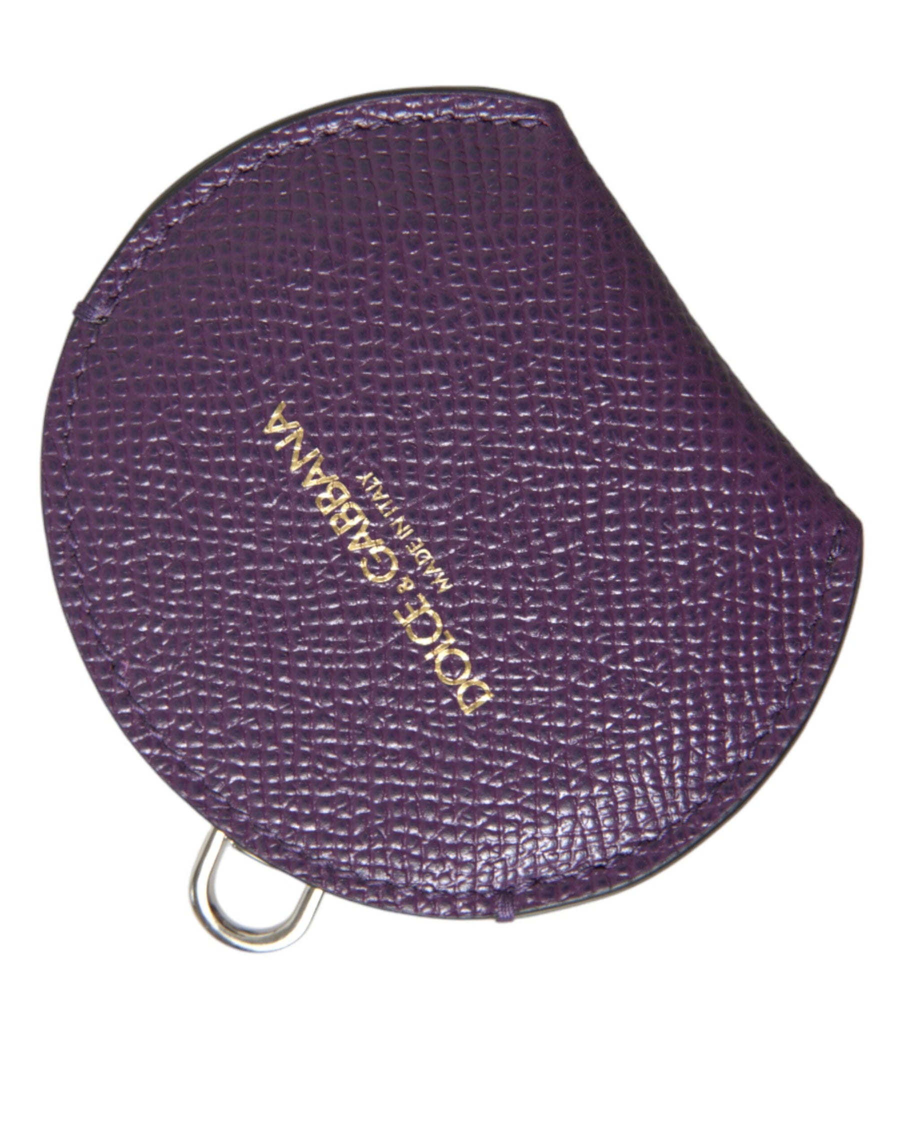 Dolce & Gabbana Purple Calfskin Leather Round Logo Hand Mirror Holder | Regal Royce