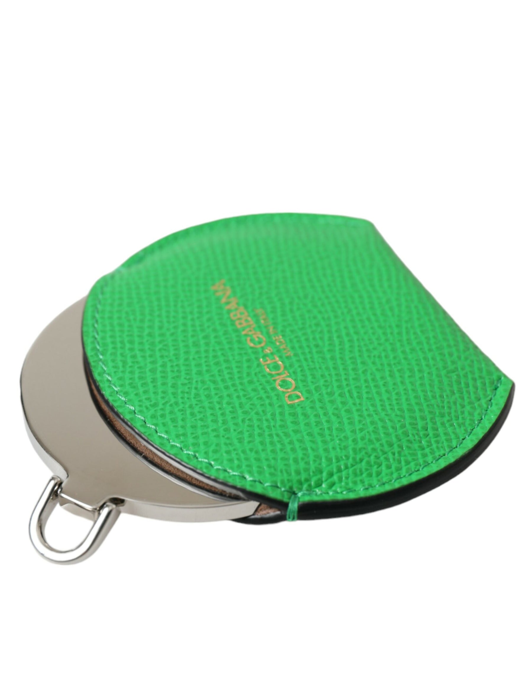 Dolce & Gabbana Green Calfskin Leather Round Logo Hand Mirror Holder | Regal Royce