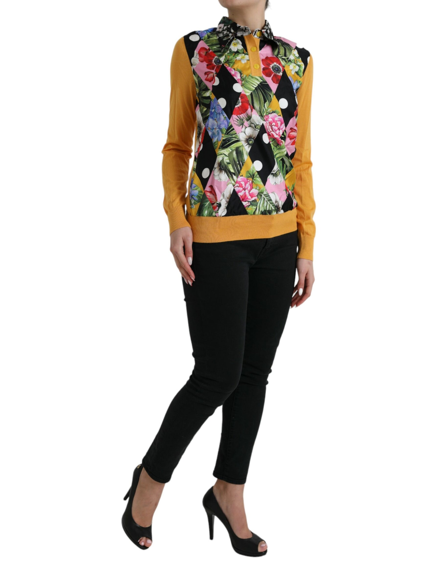 Dolce & Gabbana Multicolor Patchwork Cashmere Henley Sweater | Regal Royce