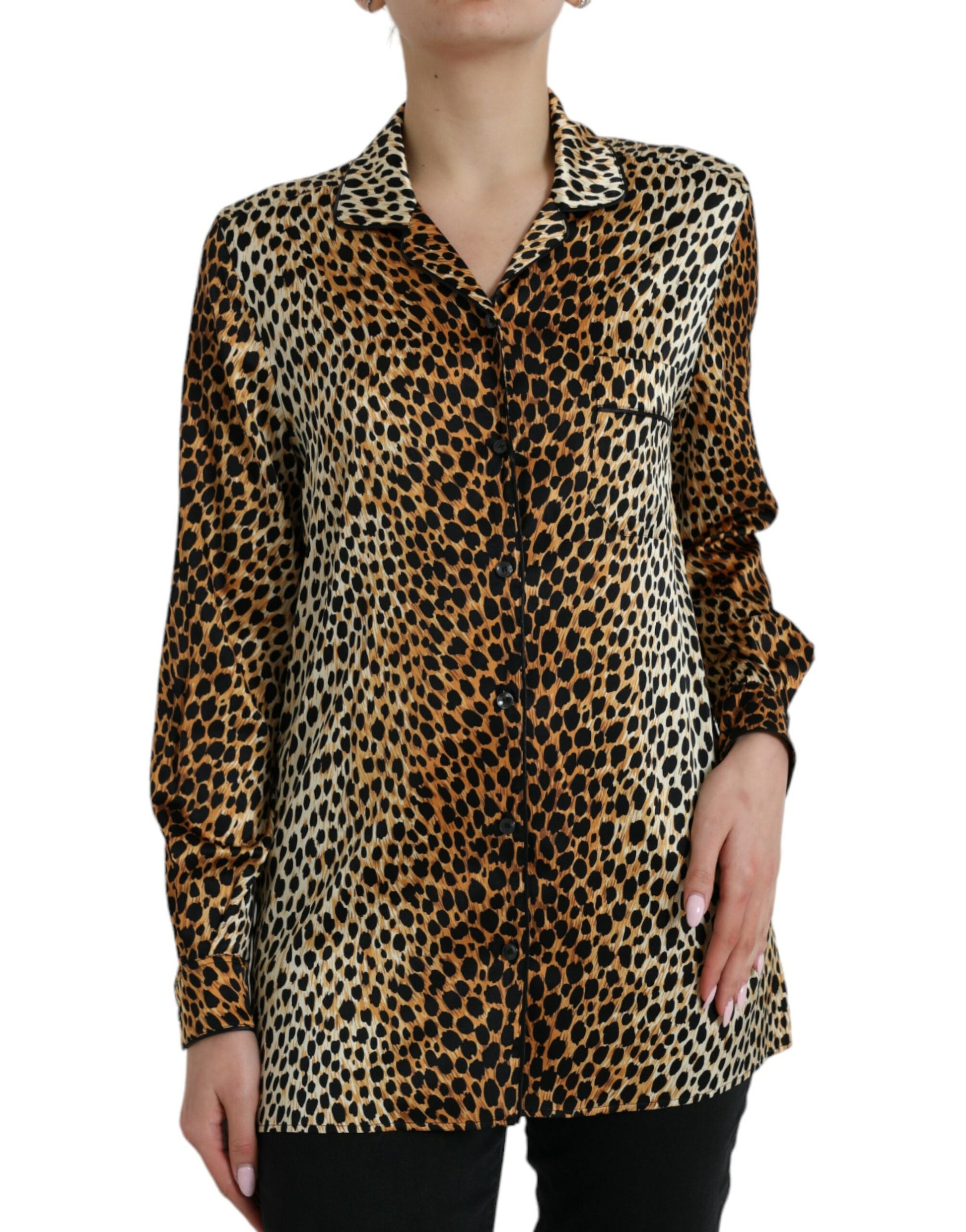 Dolce & Gabbana Brown Leopard Print Long Sleeves Blouse Top