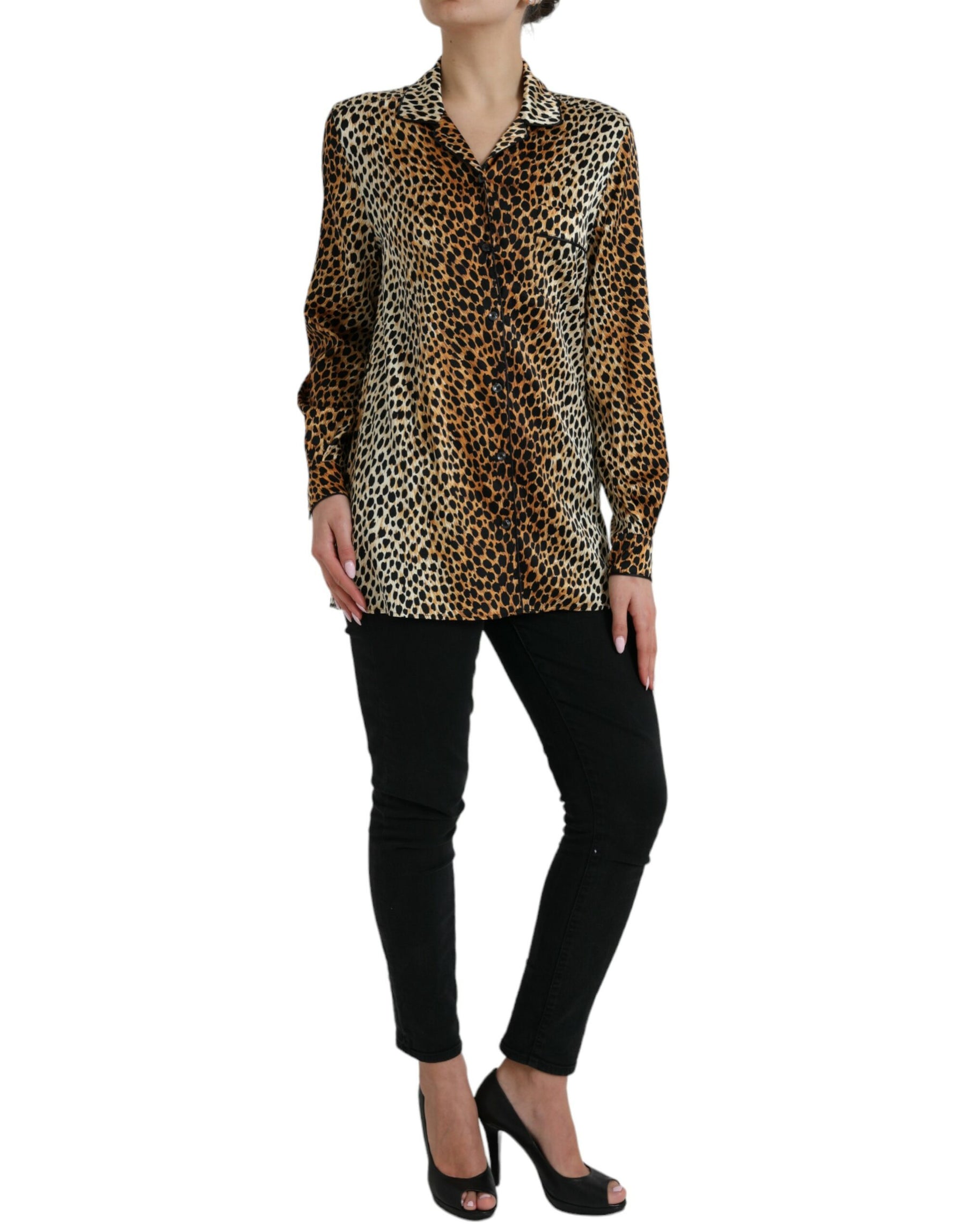 Dolce & Gabbana Brown Leopard Print Long Sleeves Blouse Top | Regal Royce