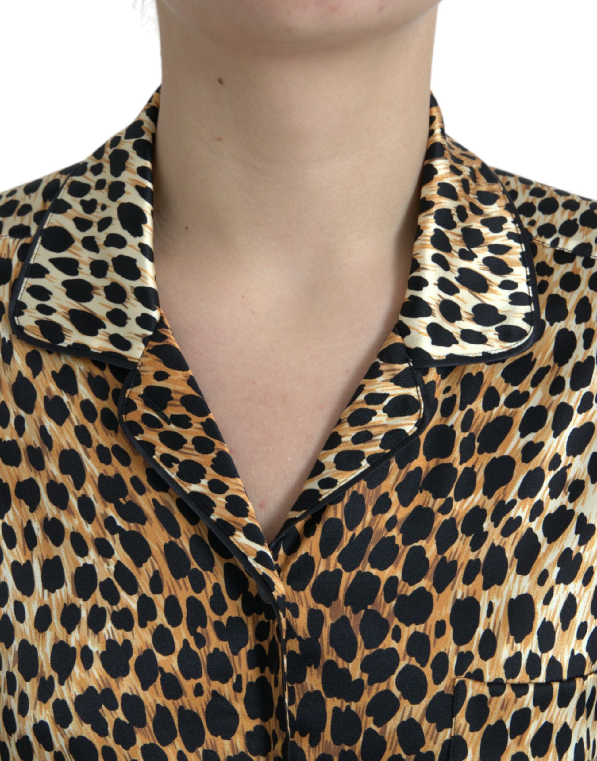 Dolce & Gabbana Brown Leopard Print Long Sleeves Blouse Top