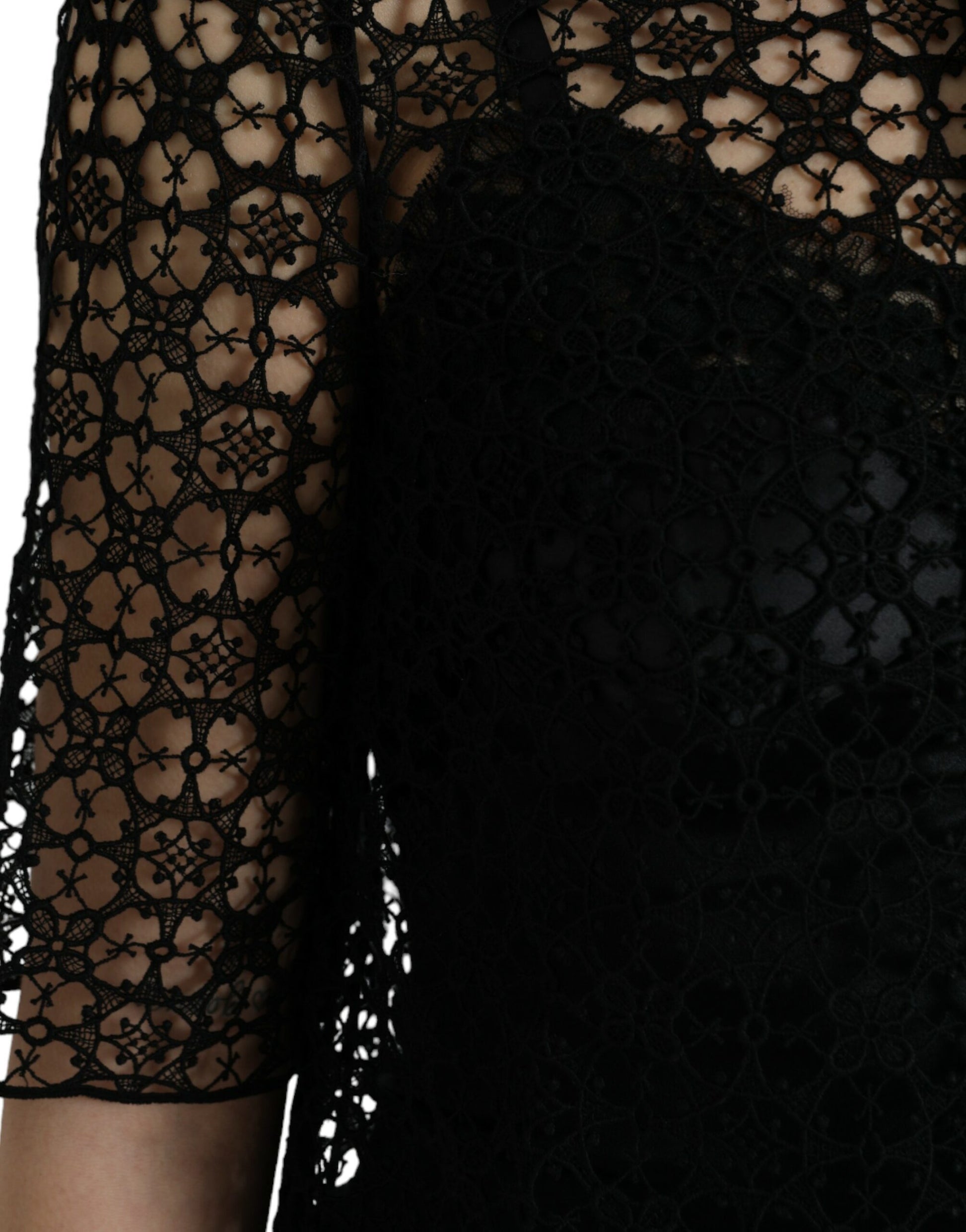 Dolce & Gabbana Black Floral Lace Short Sleeves Blouse Top