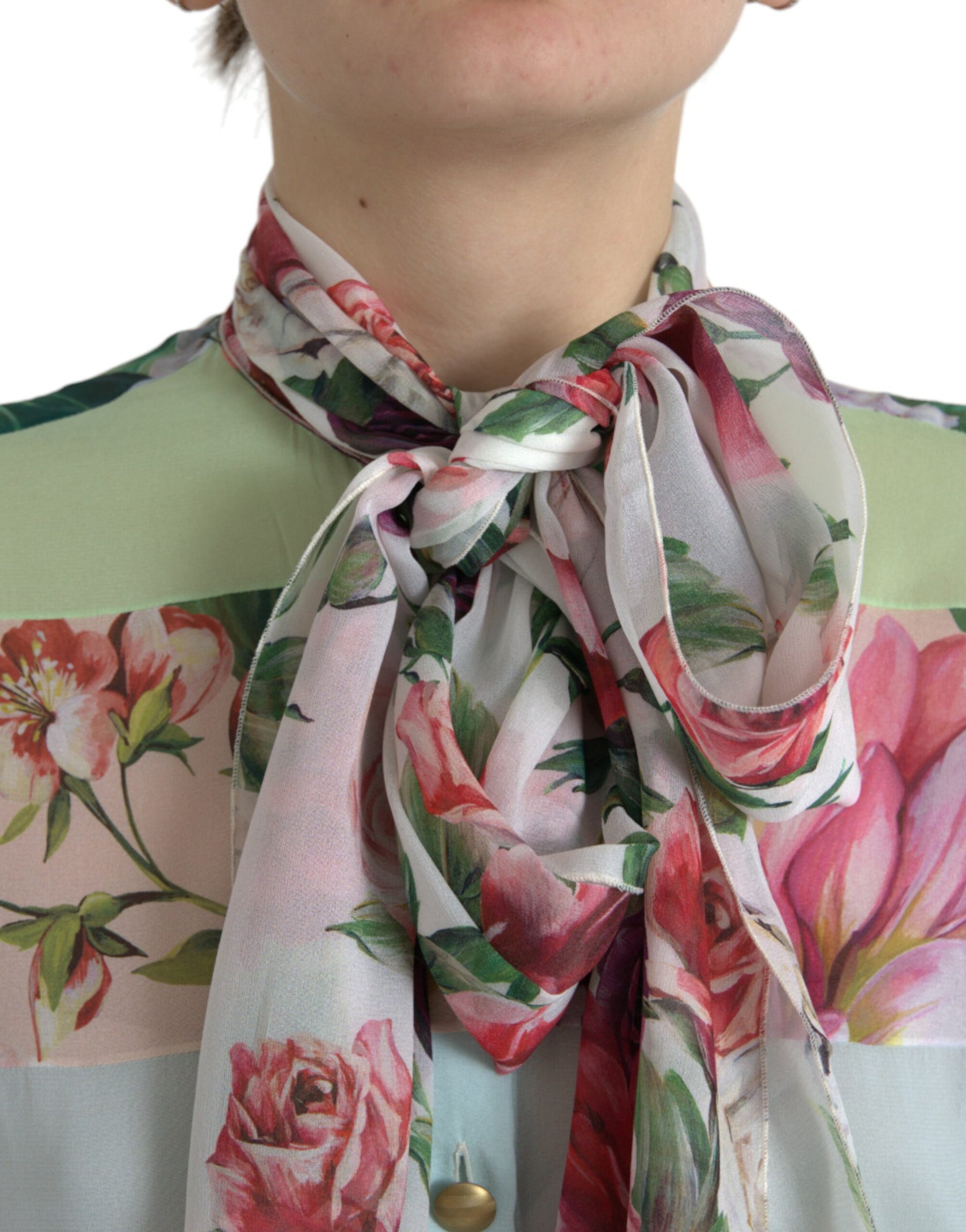 Dolce & Gabbana Multicolor Floral Patchwork Ascot Collar Top | Regal Royce