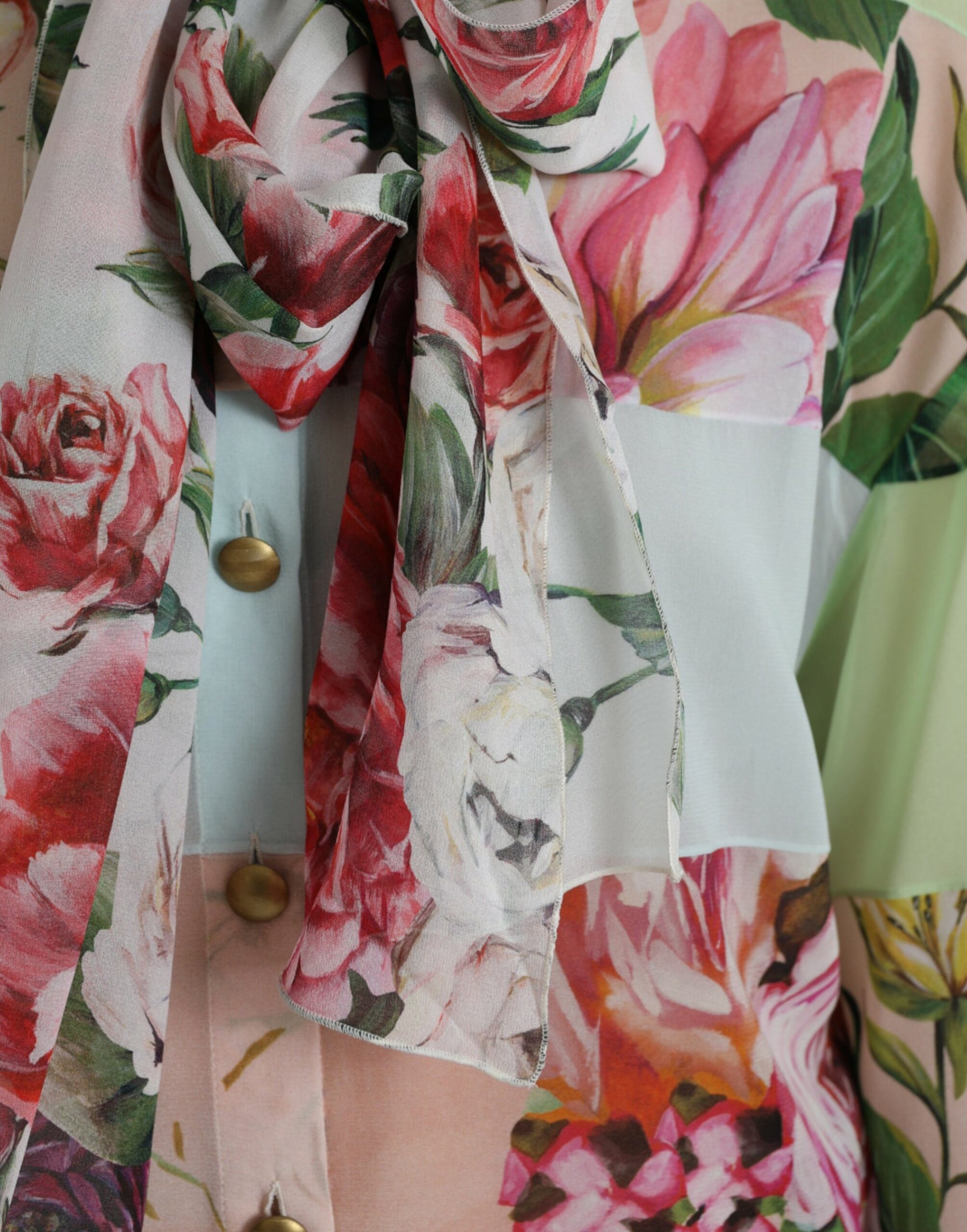 Dolce & Gabbana Multicolor Floral Patchwork Ascot Collar Top | Regal Royce