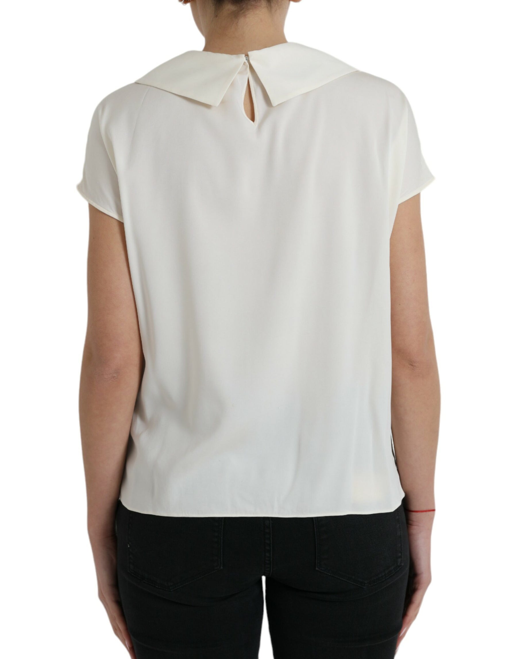Dolce & Gabbana Off White Silk Lace Trim Short Sleeves Top | Regal Royce