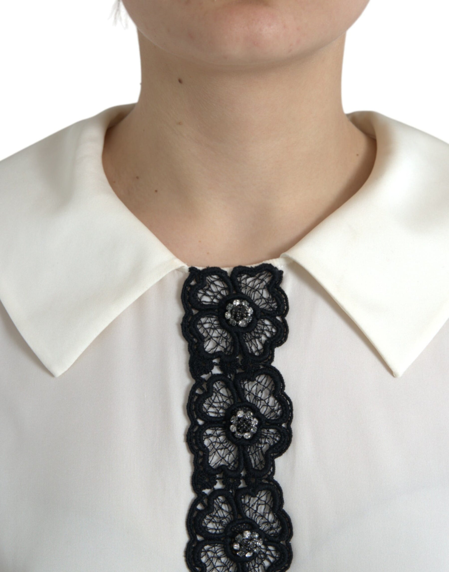 Dolce & Gabbana Off White Silk Lace Trim Short Sleeves Top | Regal Royce