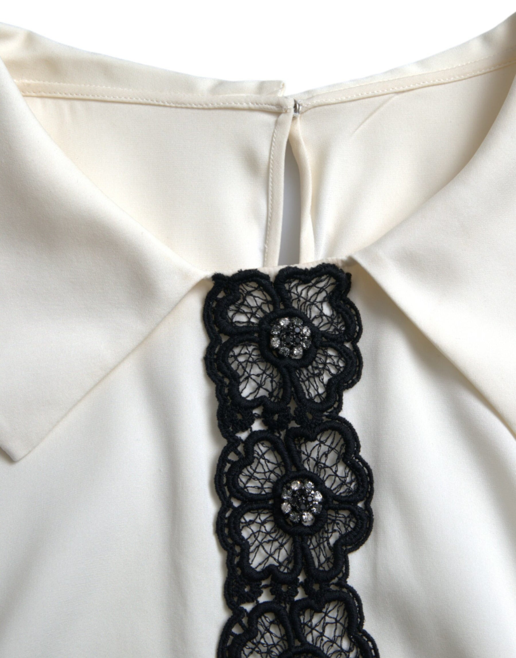 Dolce & Gabbana Off White Silk Lace Trim Short Sleeves Top | Regal Royce