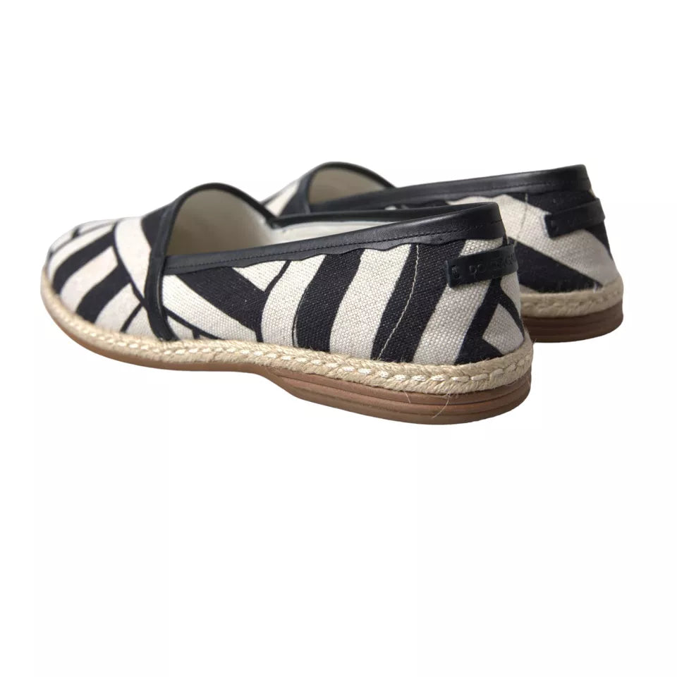 Dolce & Gabbana Black White Stripes Slip On Espadrille Shoes | Regal Royce