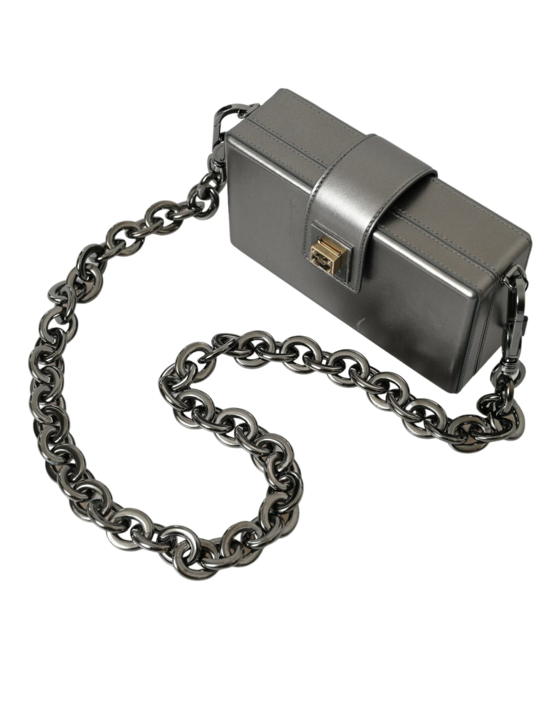 Dolce & Gabbana Metallic Gray Calfskin Leather DG BOX Shoulder Bag | Regal Royce