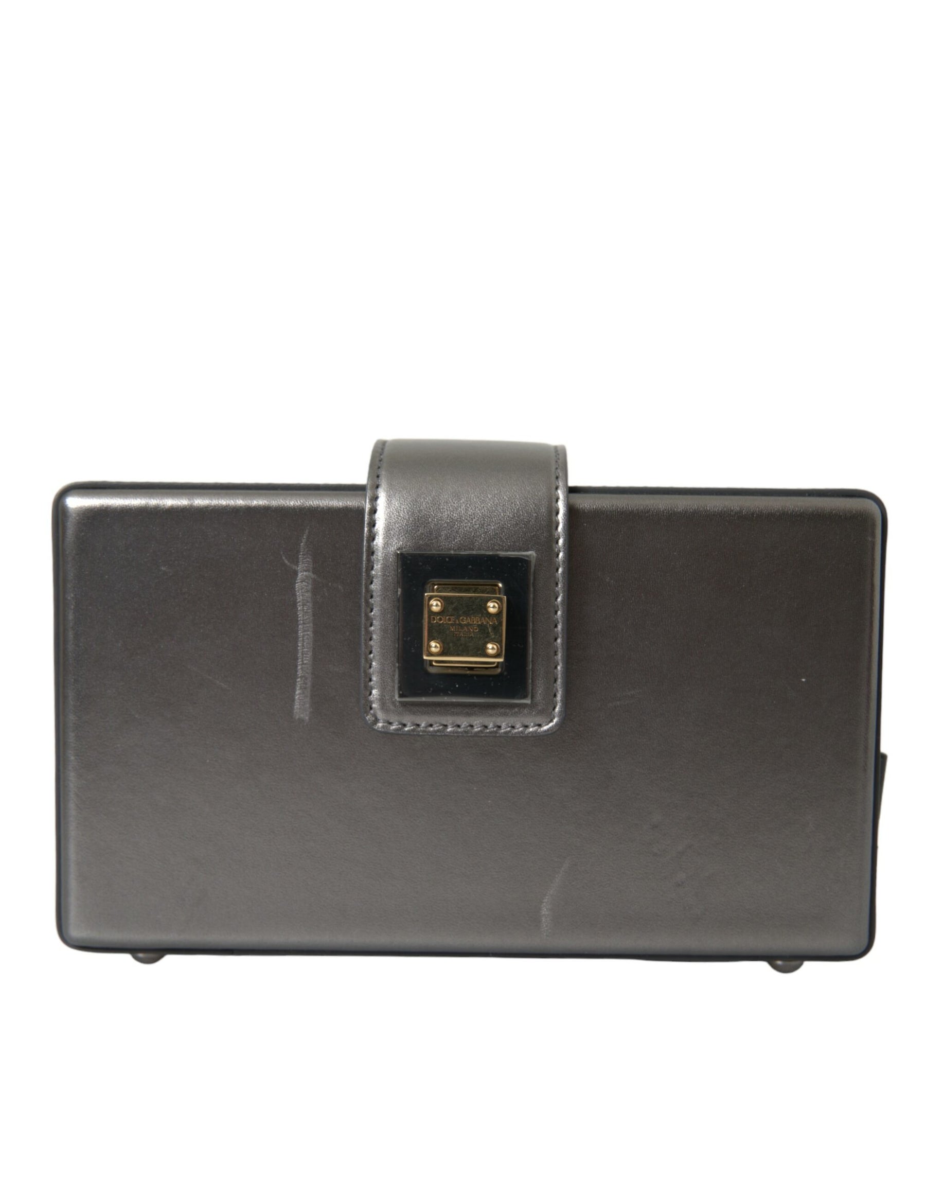 Dolce & Gabbana Metallic Gray Calfskin Leather DG BOX Shoulder Bag | Regal Royce