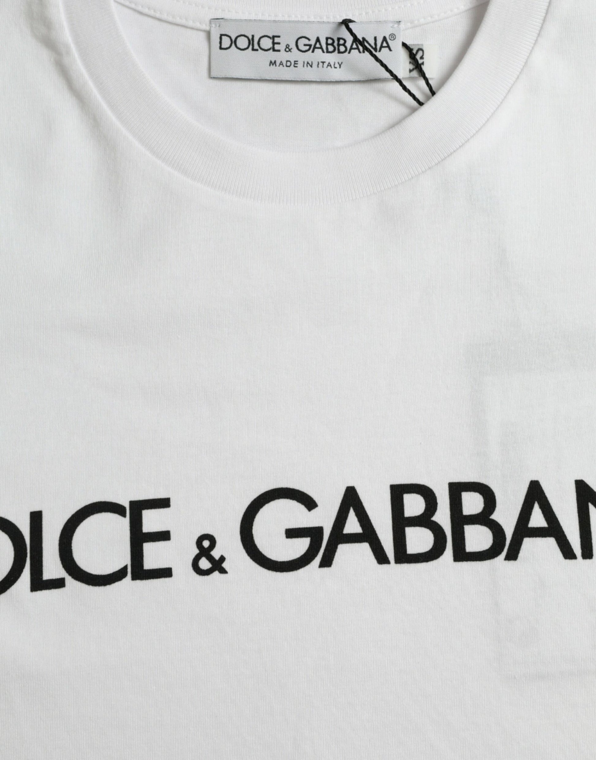 Dolce & Gabbana White Logo Print Cotton Crew Neck T-shirt