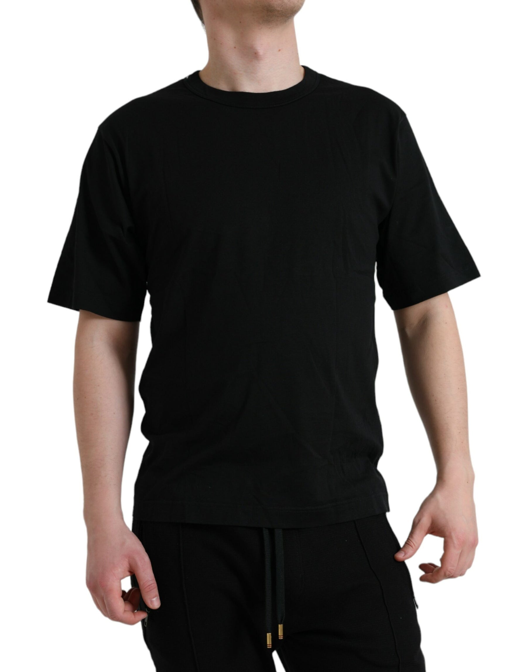 Dolce & Gabbana Black Logo Embossed Crew Neck Short Sleeves T-shirt | Regal Royce