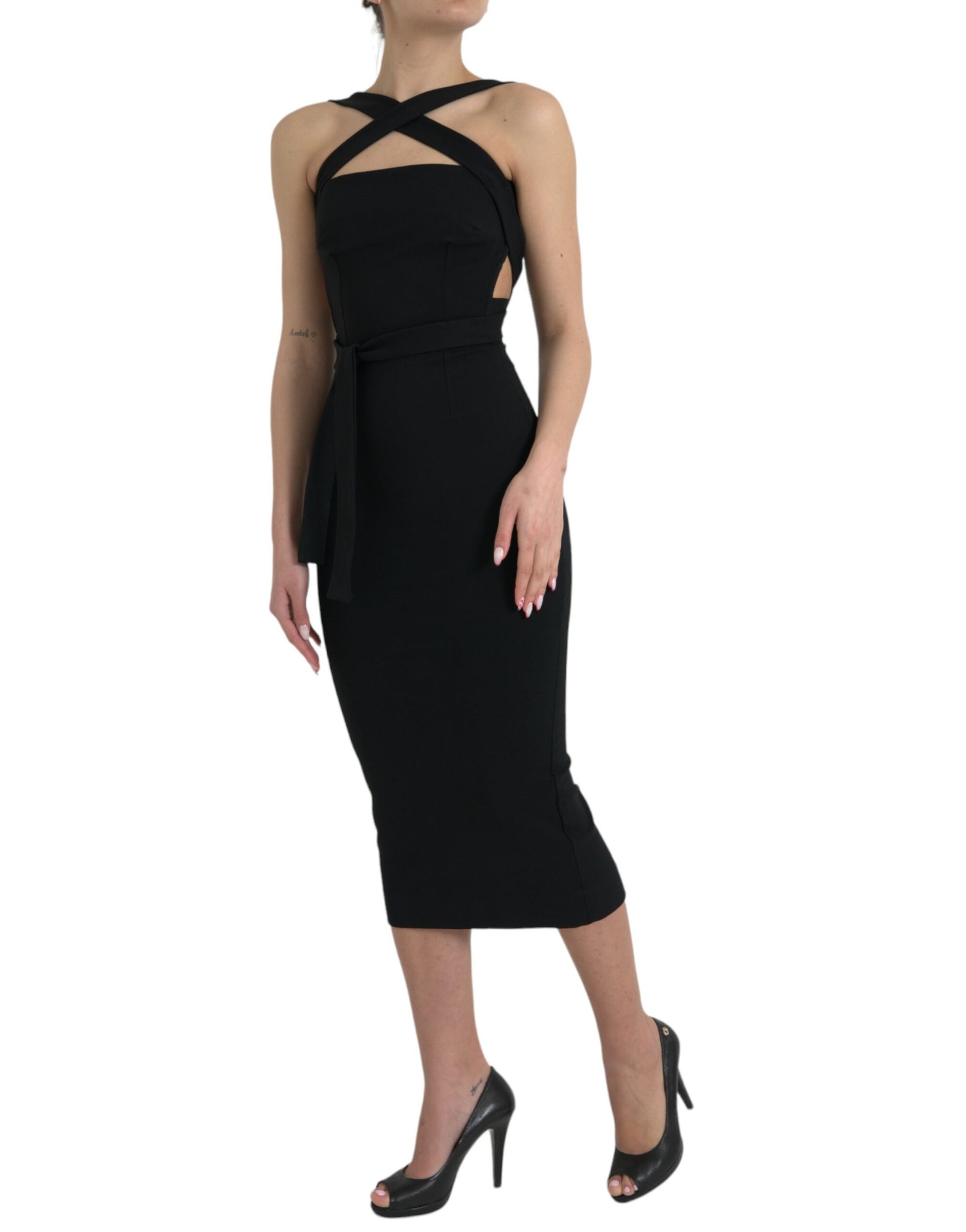 Dolce & Gabbana Black Sheath Halter Sleeveless Midi Dress | Regal Royce