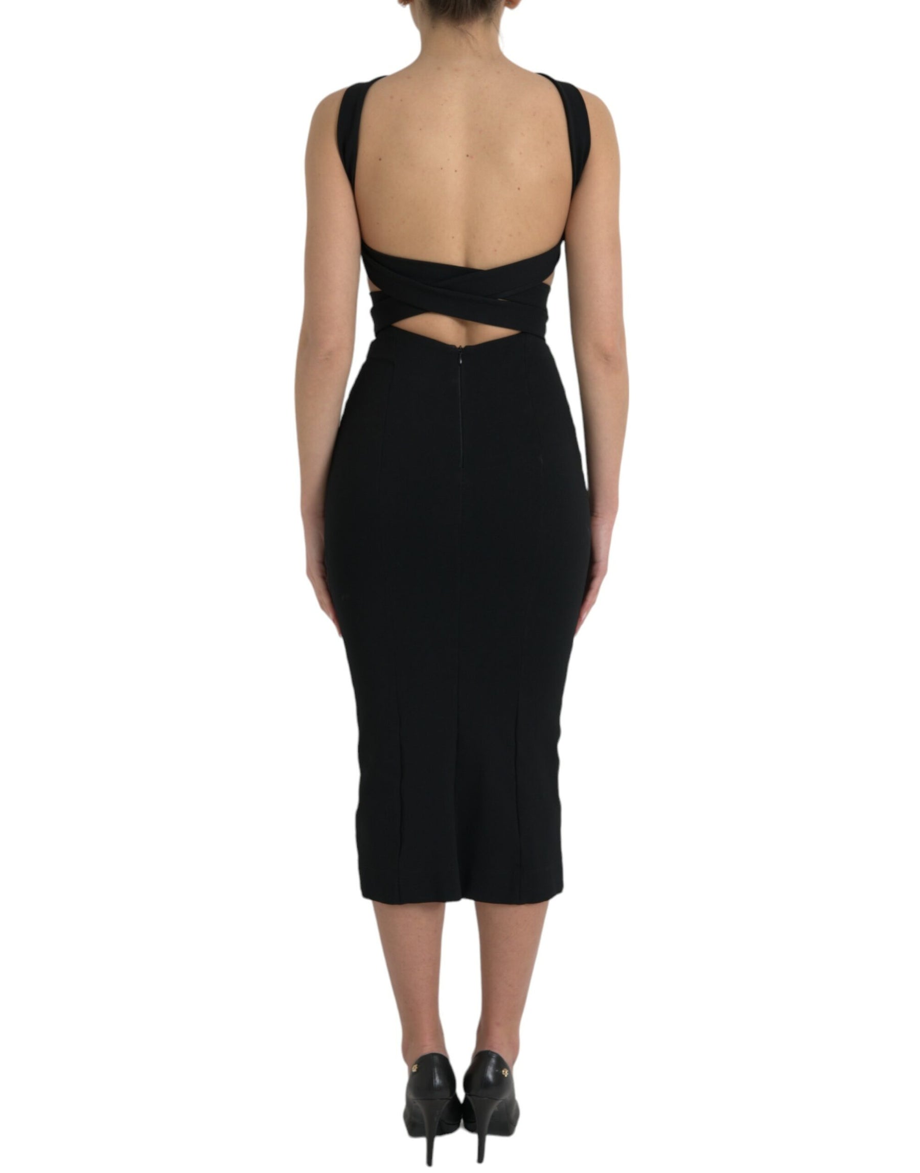 Dolce & Gabbana Black Sheath Halter Sleeveless Midi Dress | Regal Royce