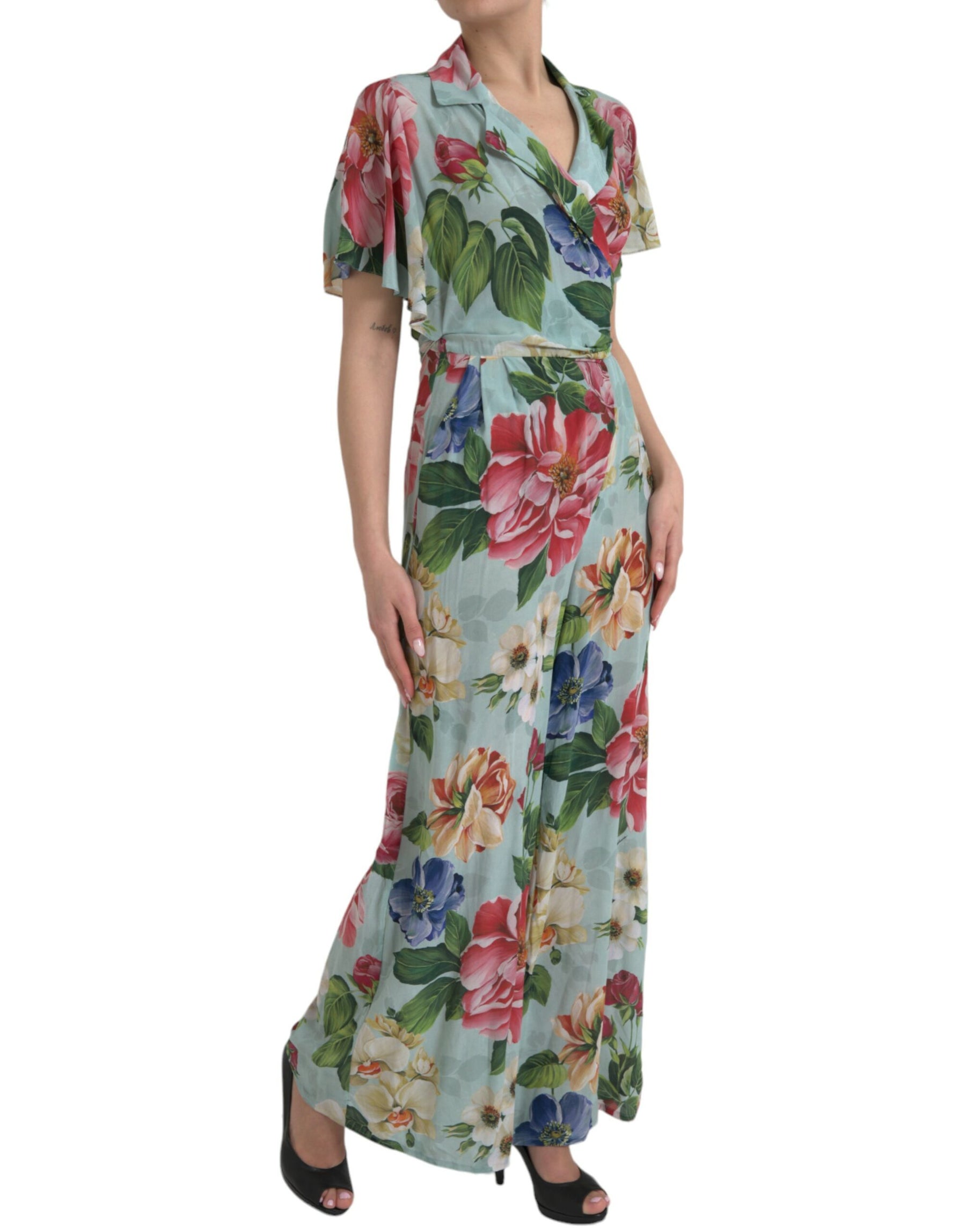 Dolce & Gabbana Blue Floral Wide Leg Wrap Jumpsuit Dress | Regal Royce