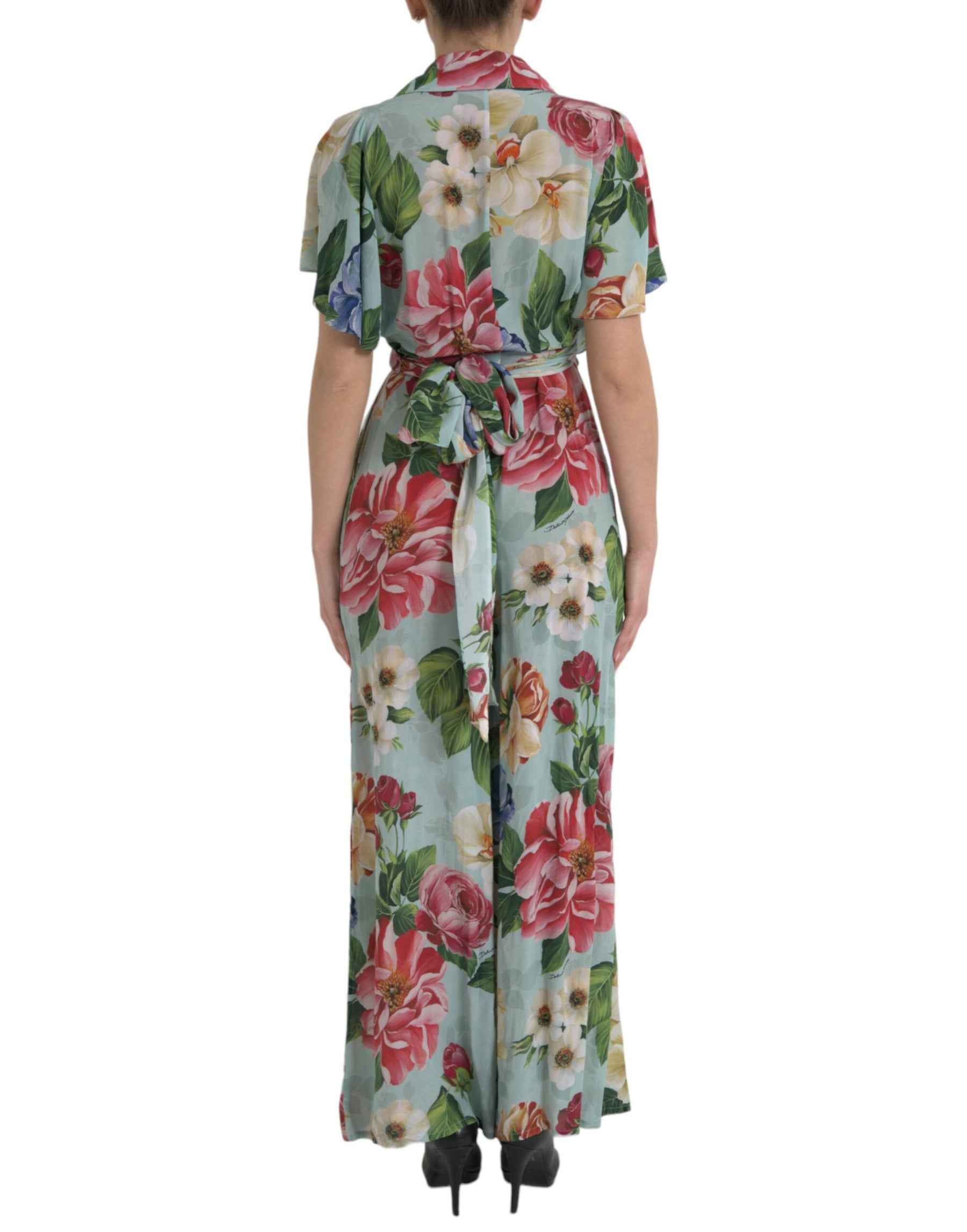 Dolce & Gabbana Blue Floral Wide Leg Wrap Jumpsuit Dress | Regal Royce