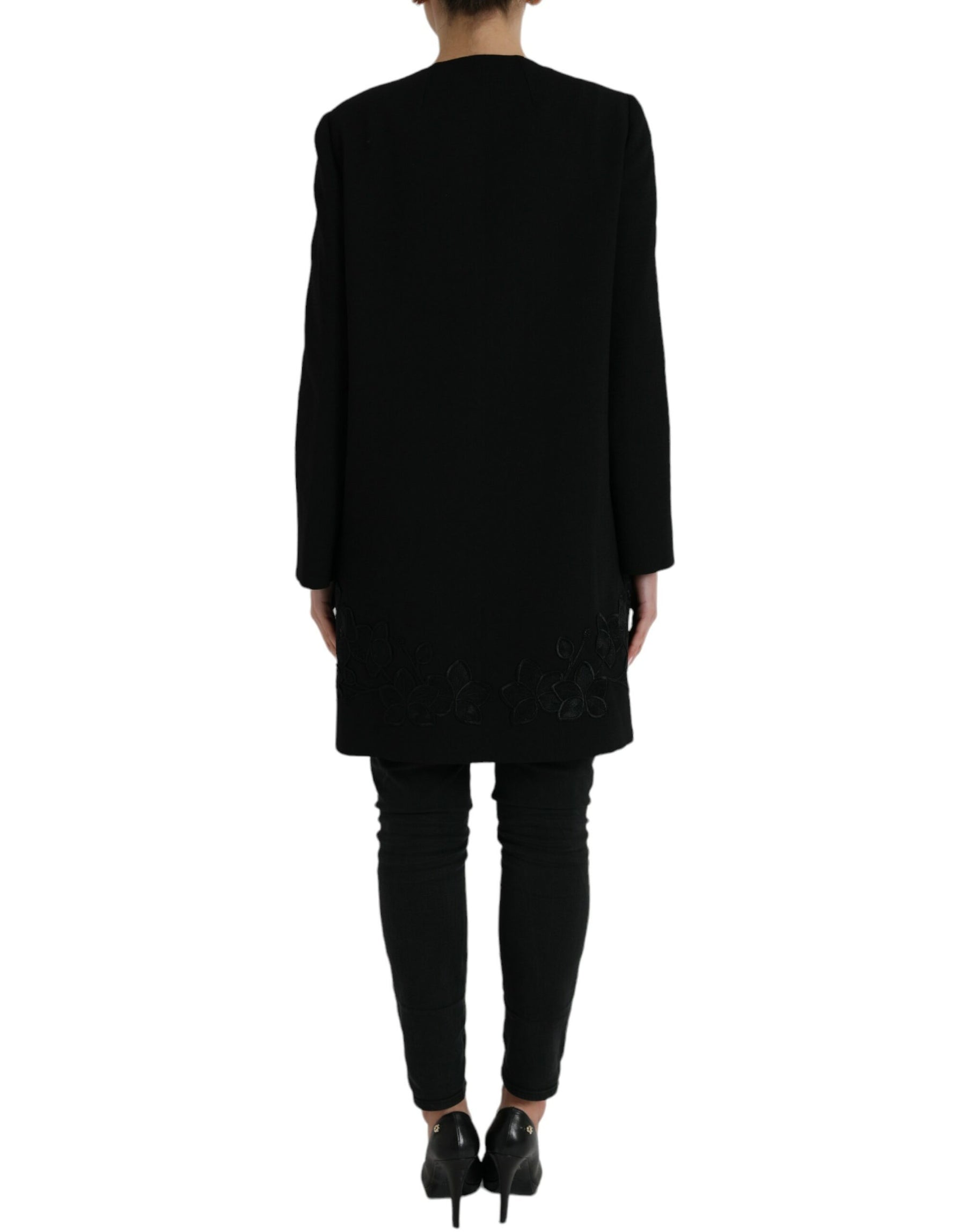 Dolce & Gabbana Black Floral Wool Button Embellished Jacket | Regal Royce