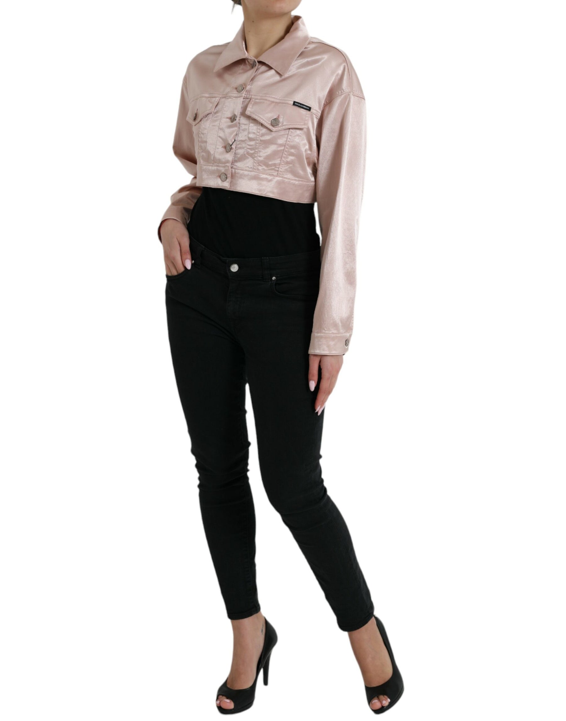 Dolce & Gabbana Pink Cotton Stretch Collared Cropped Jacket | Regal Royce