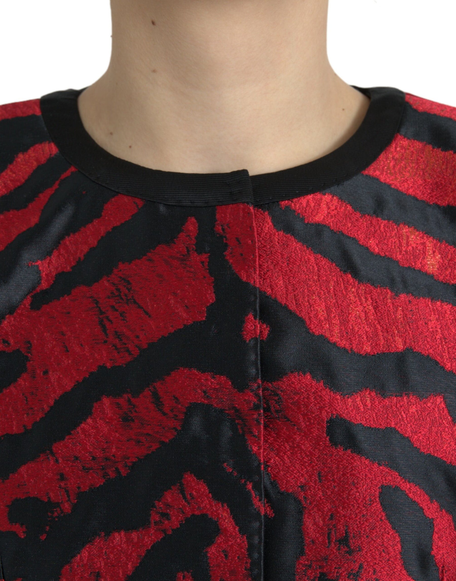 Dolce & Gabbana Black Red Patterned Cropped Coat Jacket | Regal Royce