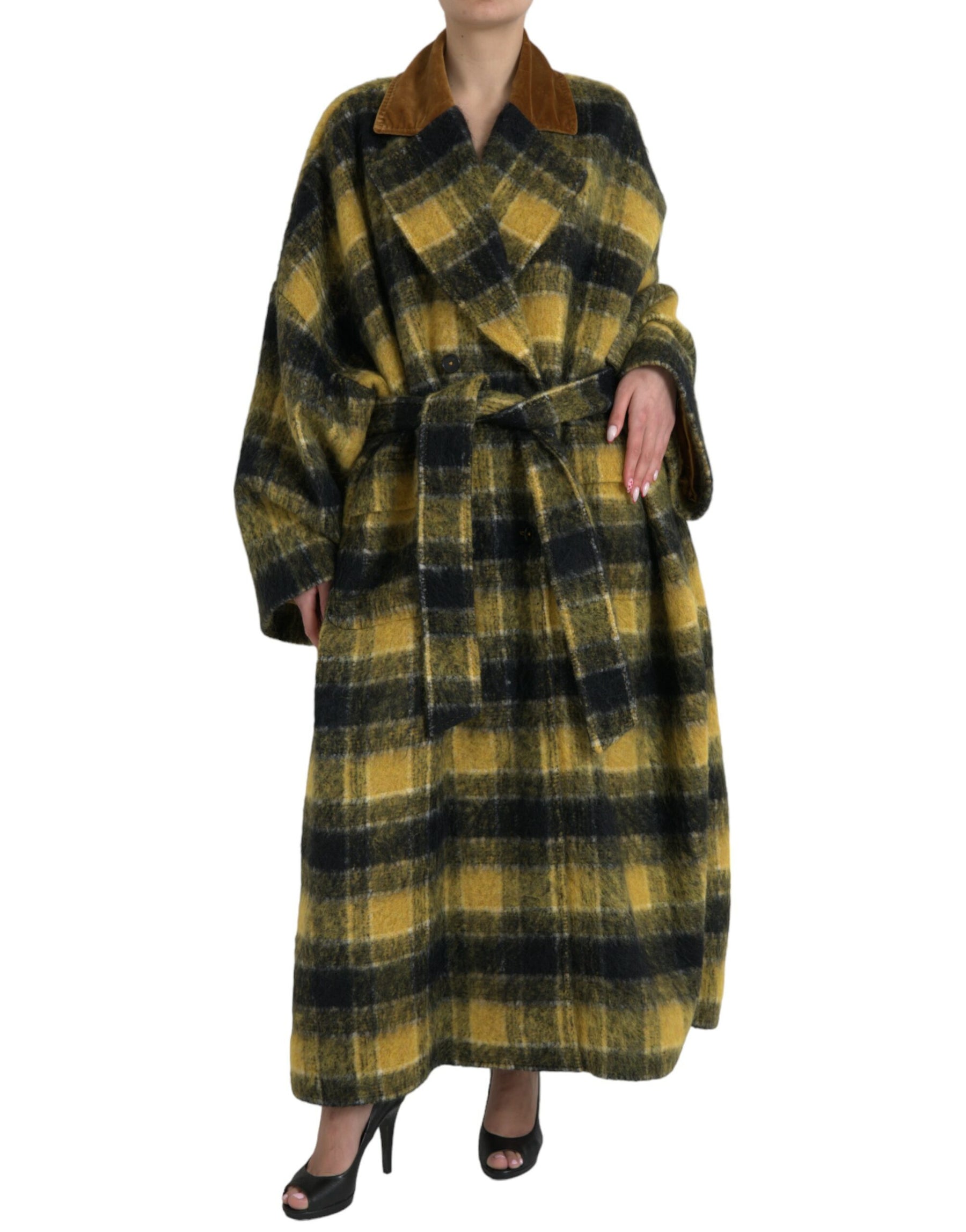 Dolce & Gabbana Yellow Checkered Long Sleeve Coat Jacket | Regal Royce