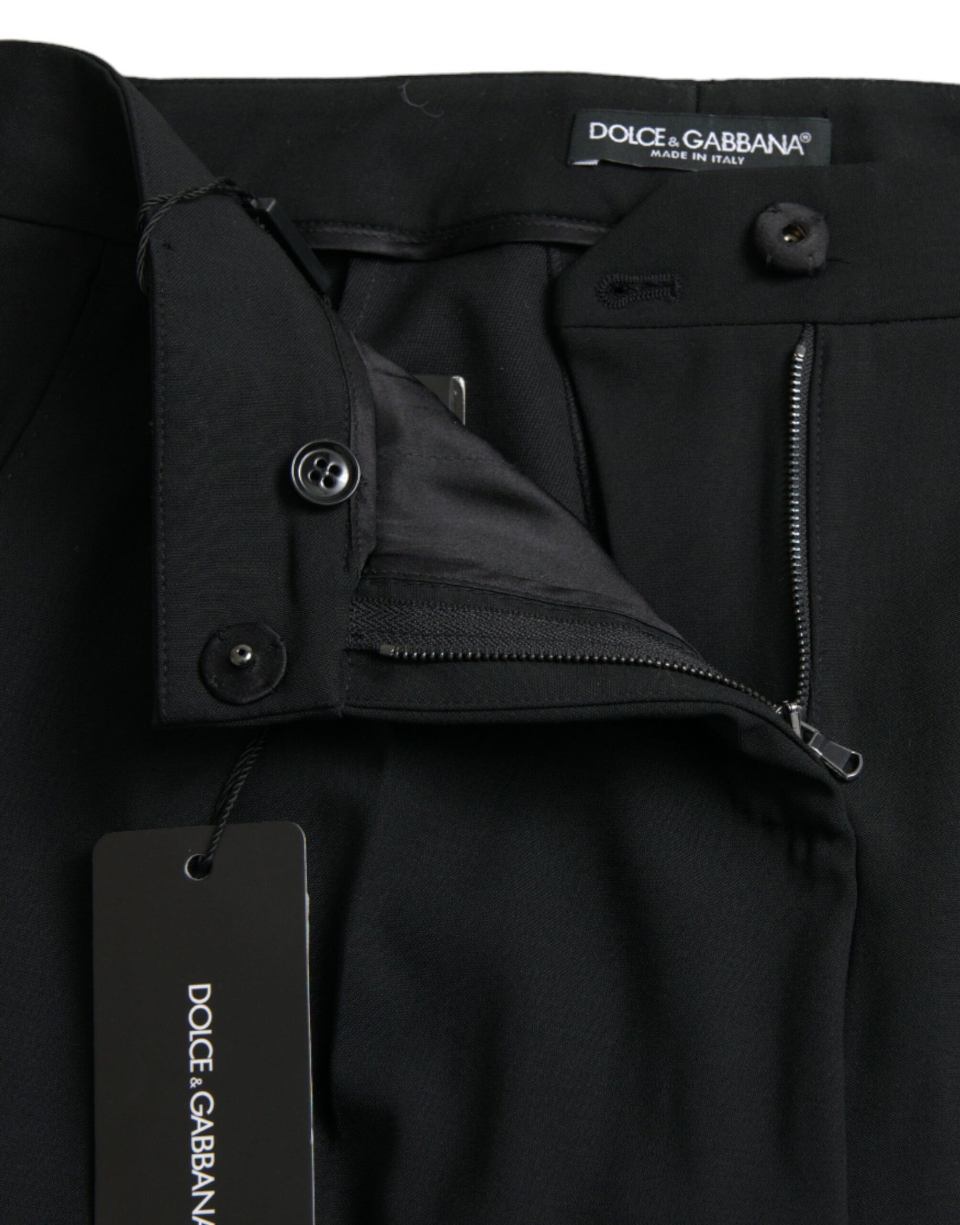 Dolce & Gabbana Black Wool Mid Waist Tapered Pants