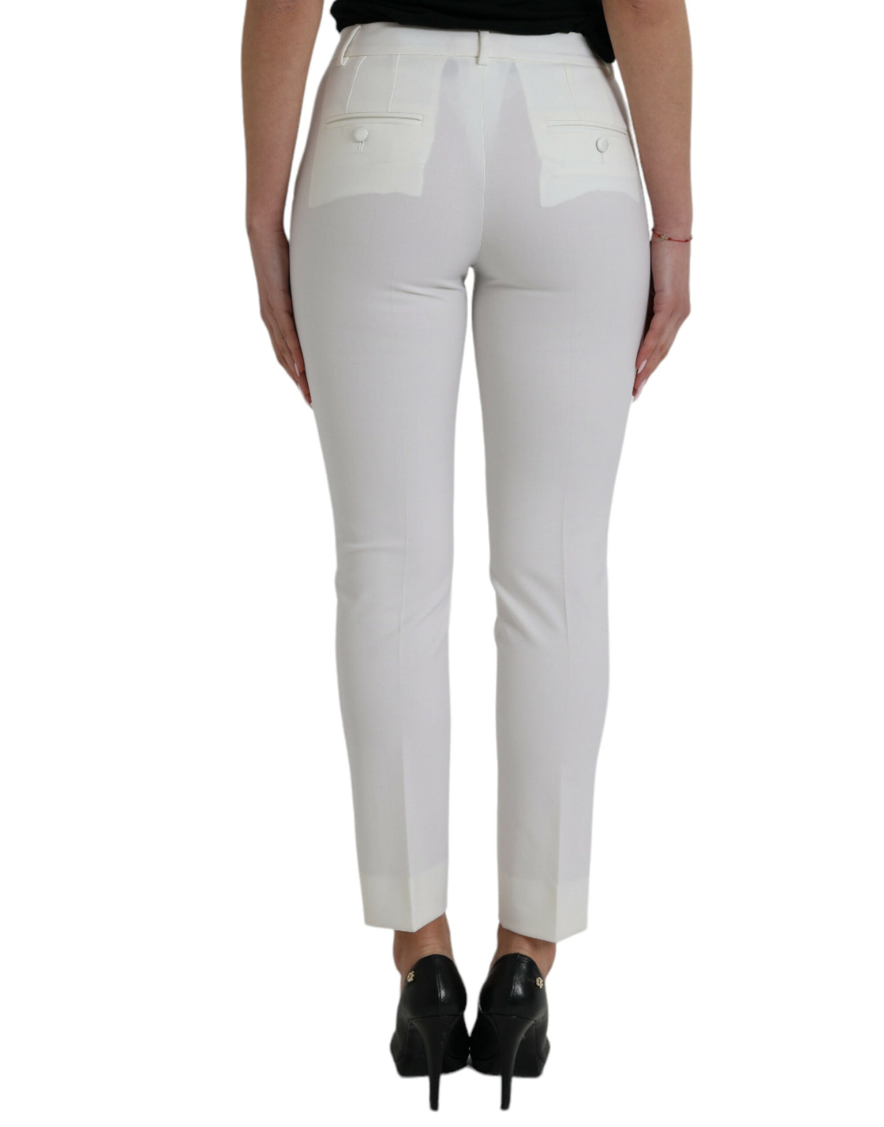 Dolce & Gabbana White Wool Mid Waist Tapered Pants | Regal Royce