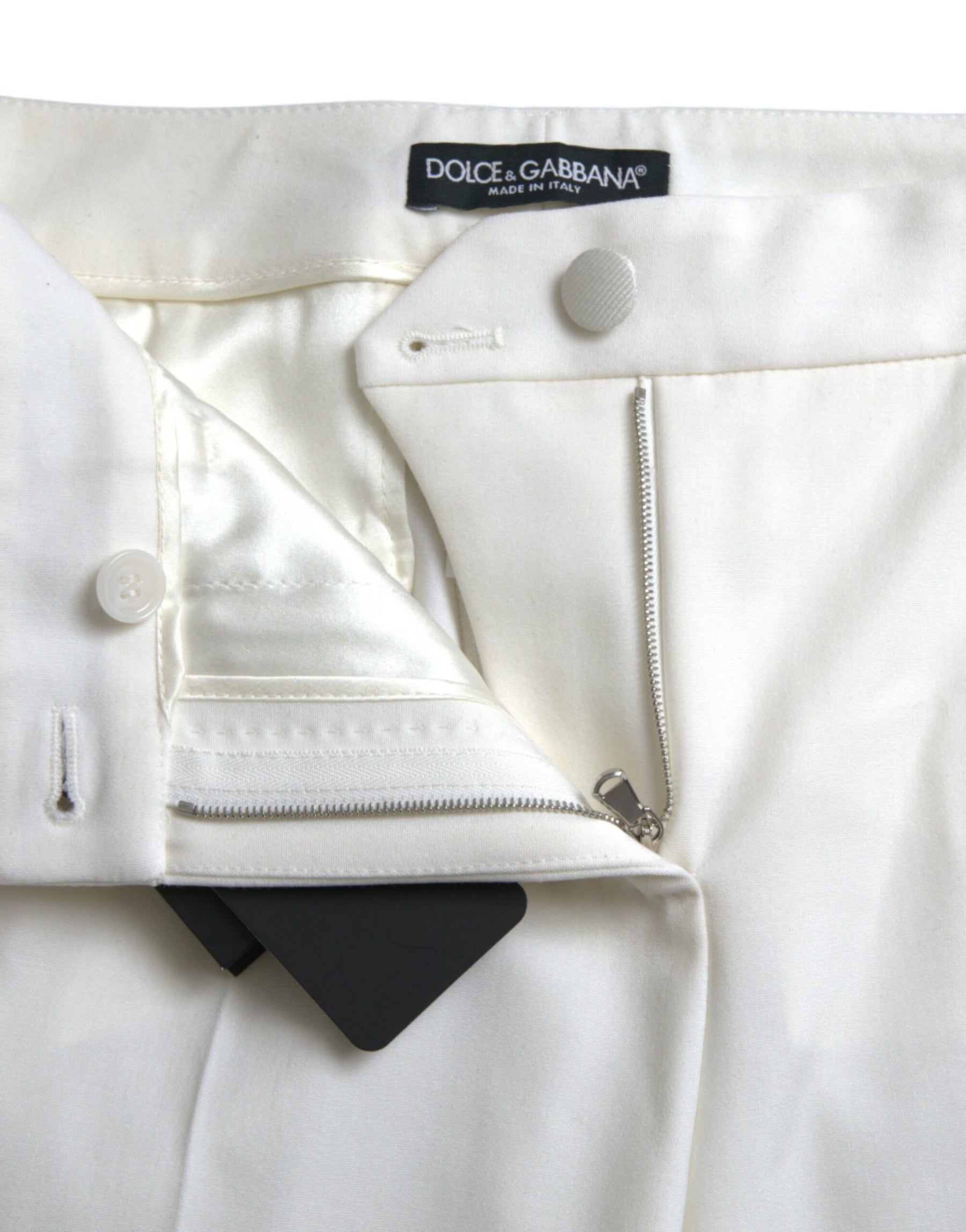 Dolce & Gabbana White Wool Mid Waist Tapered Pants | Regal Royce