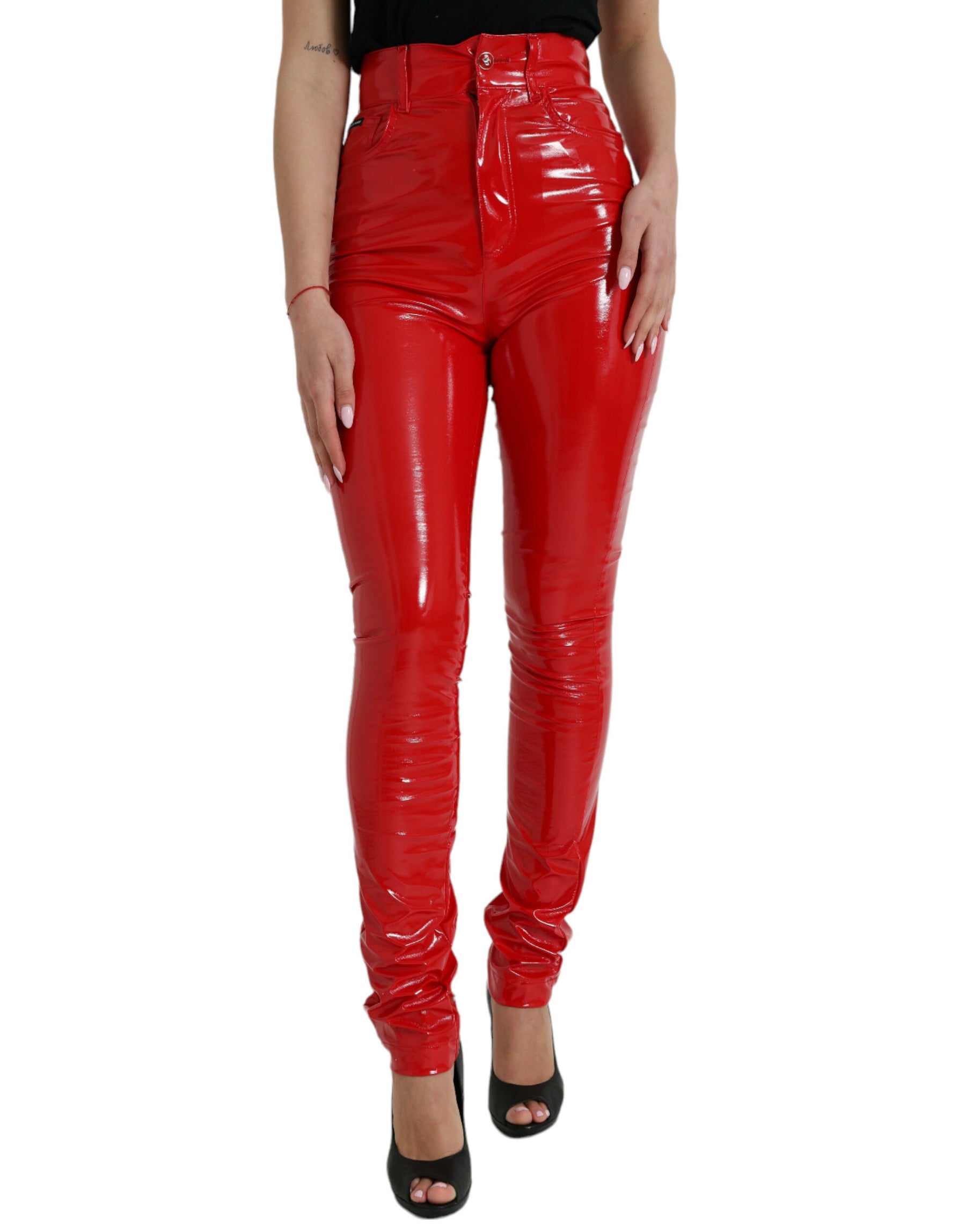 Dolce & Gabbana Shiny Red High Waist Skinny Pants | Regal Royce
