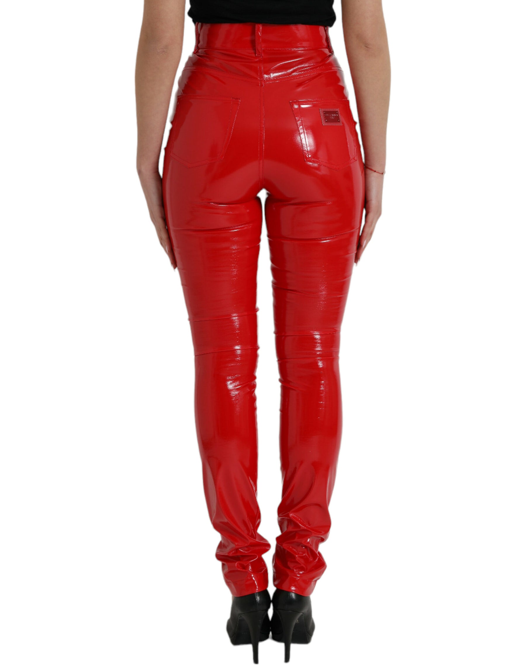 Dolce & Gabbana Shiny Red High Waist Skinny Pants | Regal Royce