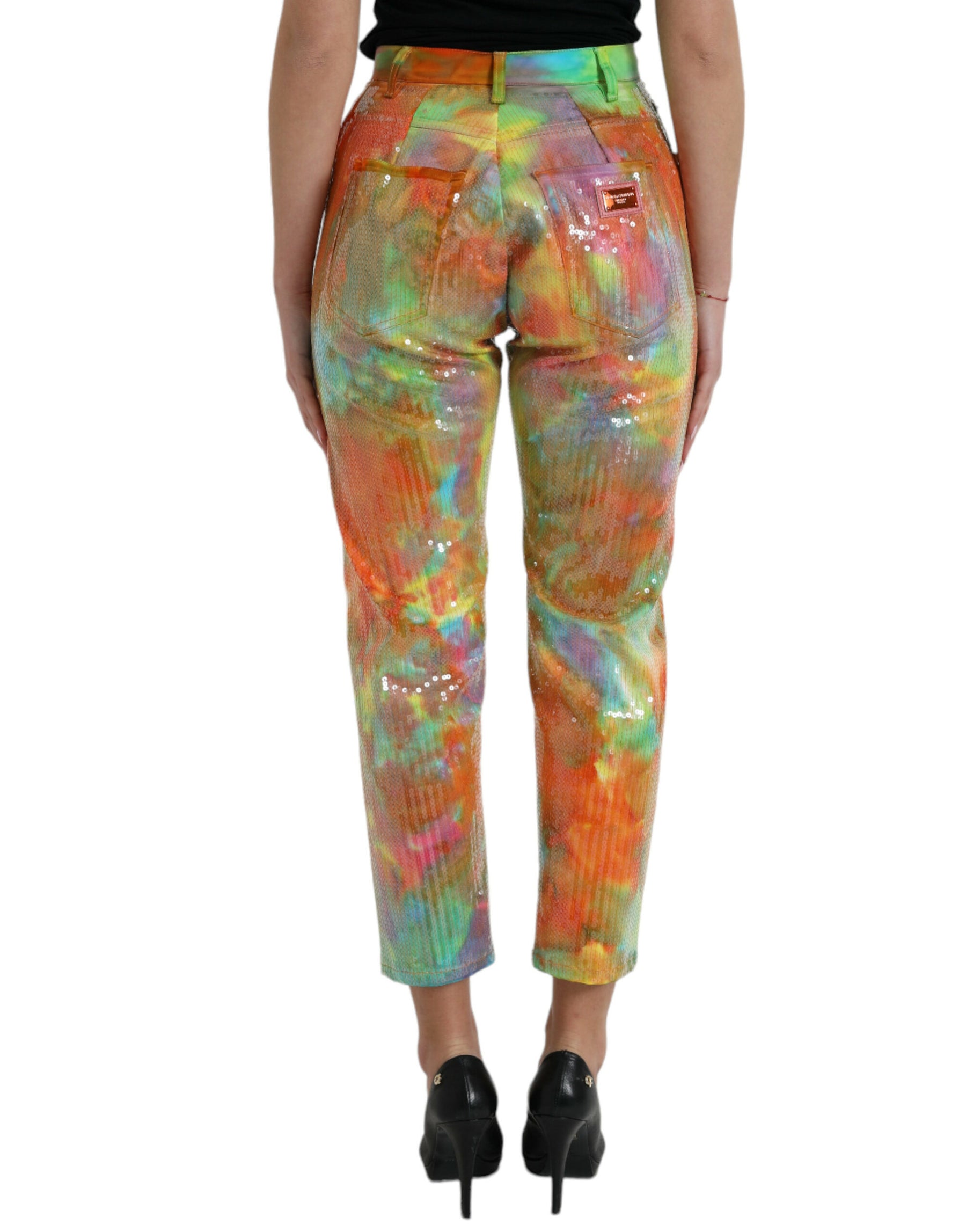 Dolce & Gabbana Multicolor Tie Dye Sequined High Waist Cropped Pants | Regal Royce