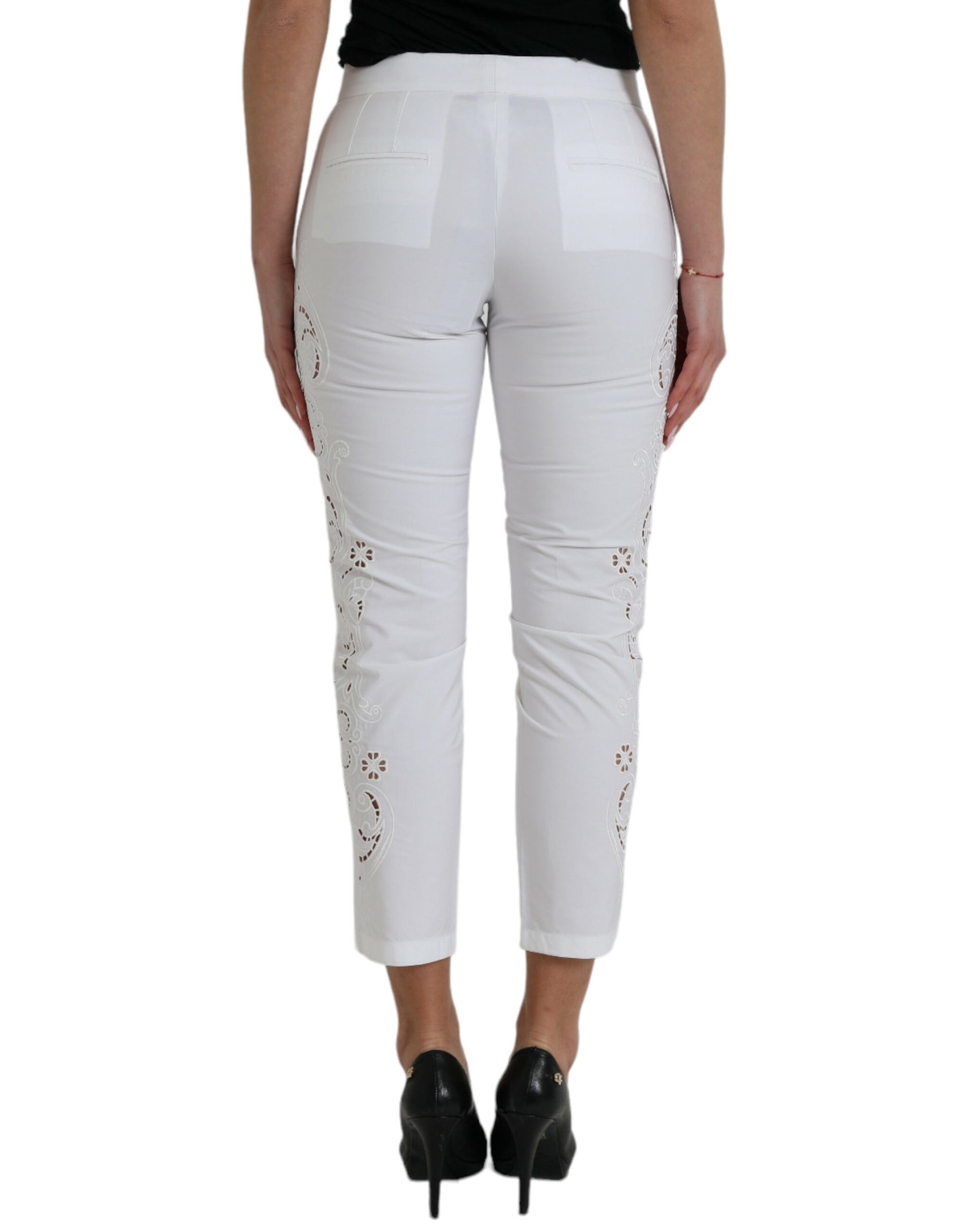 Dolce & Gabbana White Cut Out Cotton Mid Waist Cropped Pants | Regal Royce