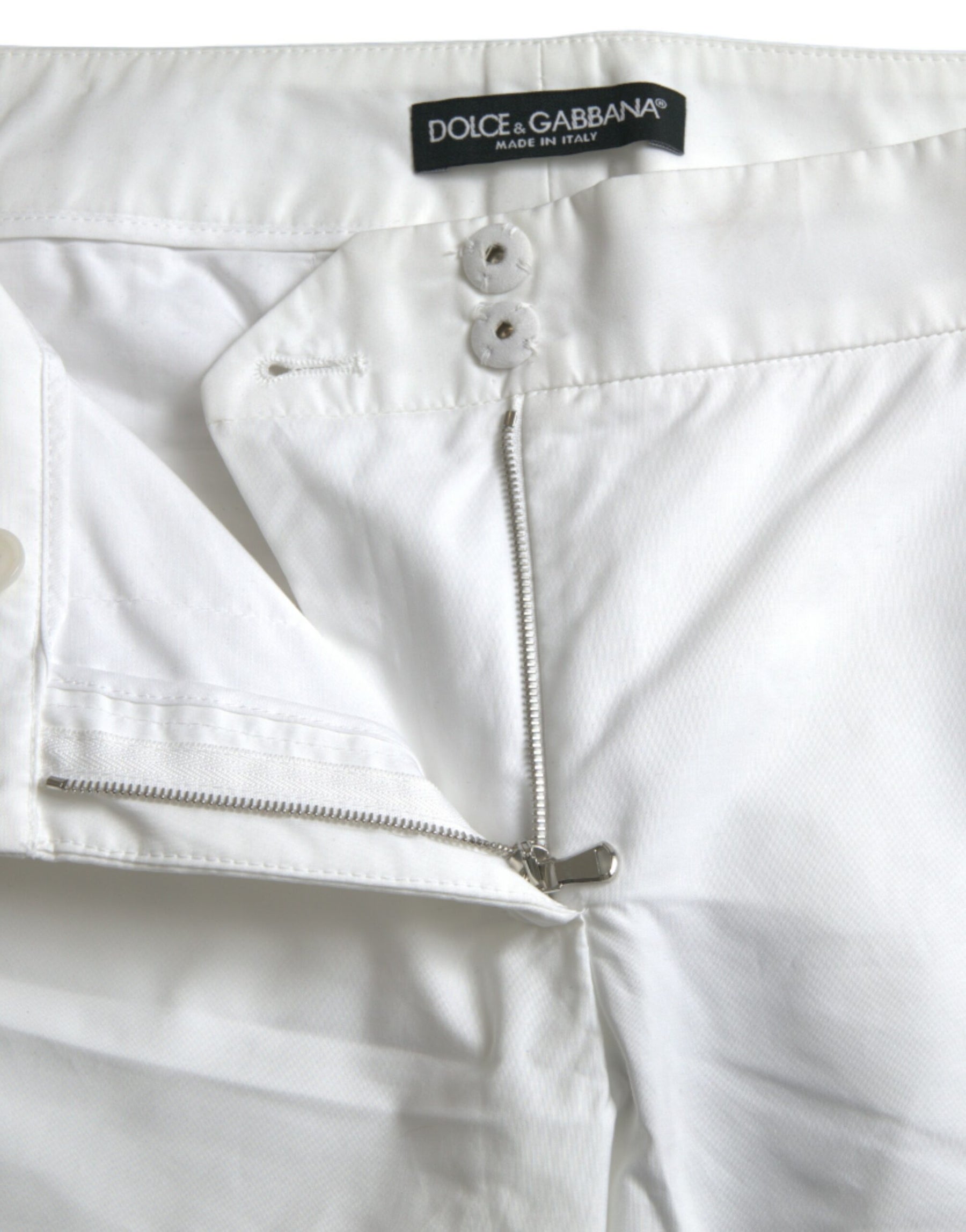 Dolce & Gabbana White Cut Out Cotton Mid Waist Cropped Pants | Regal Royce