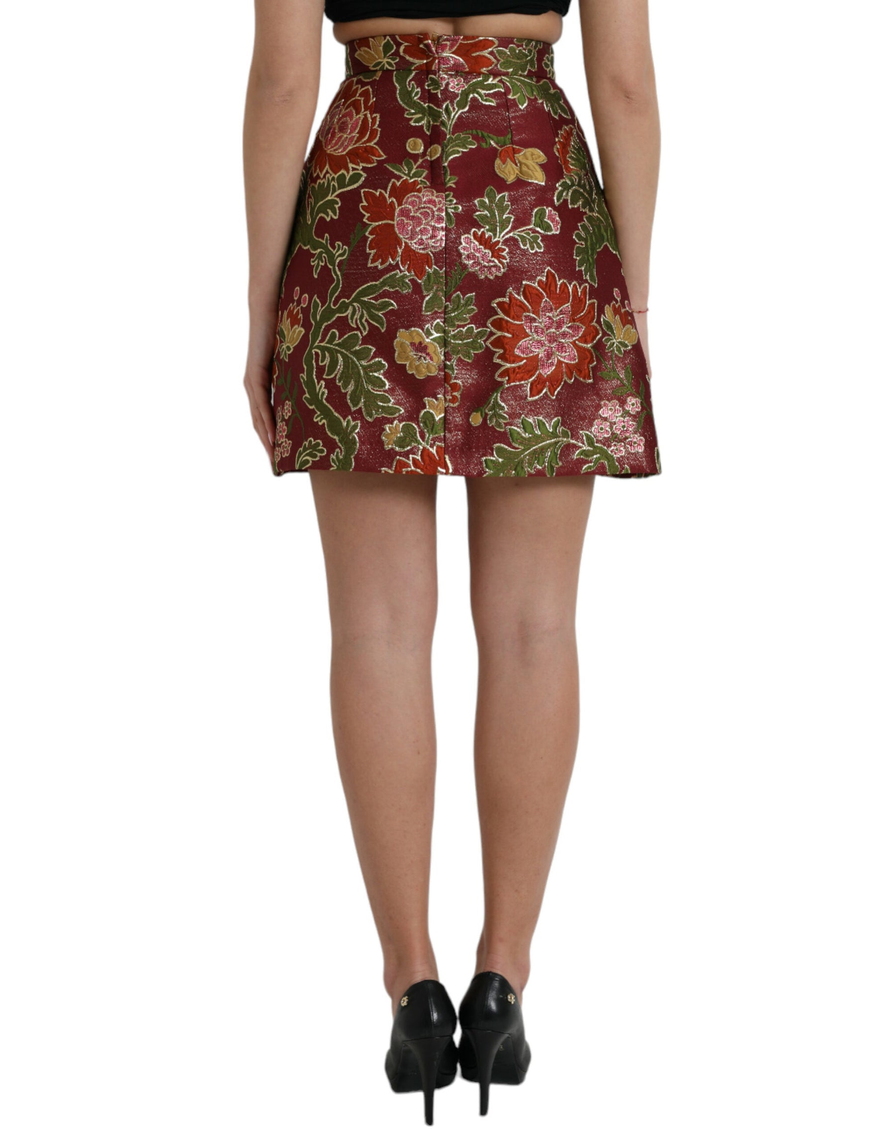 Dolce & Gabbana Maroon Floral Jacquard A-line Mini Skirt | Regal Royce