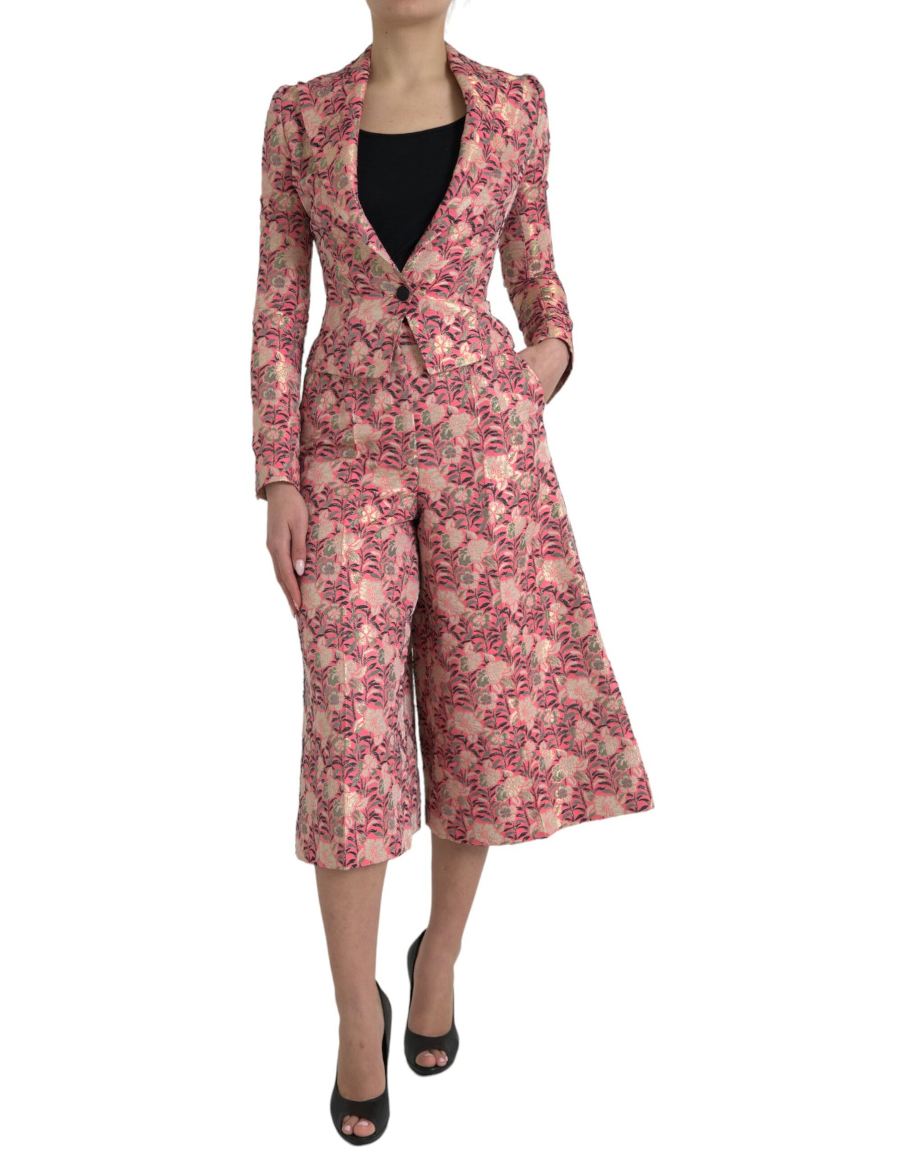 Dolce & Gabbana Pink Floral Jacquard Slim Fit 2 Piece Suit | Regal Royce