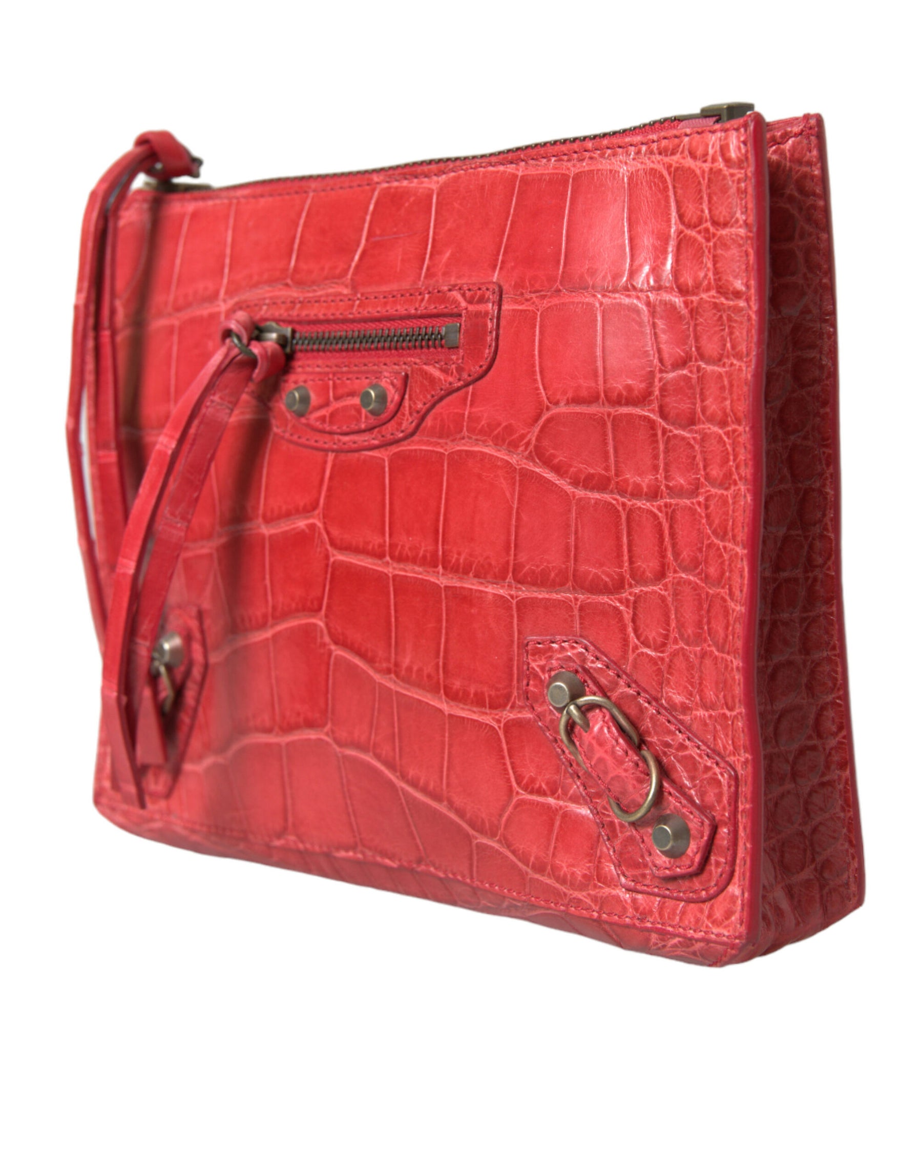 Balenciaga Red Exotic Skin Leather Classic Pouch Purse Wristlet Bag | Regal Royce