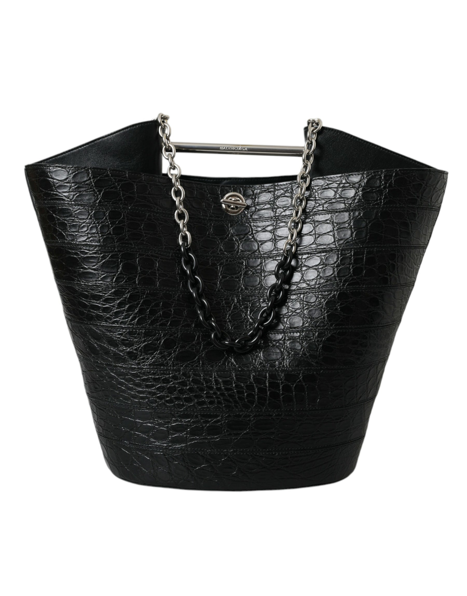 Balenciaga Black Exotic Skin Leather Maxi Bucket Tote Purse Bag | Regal Royce
