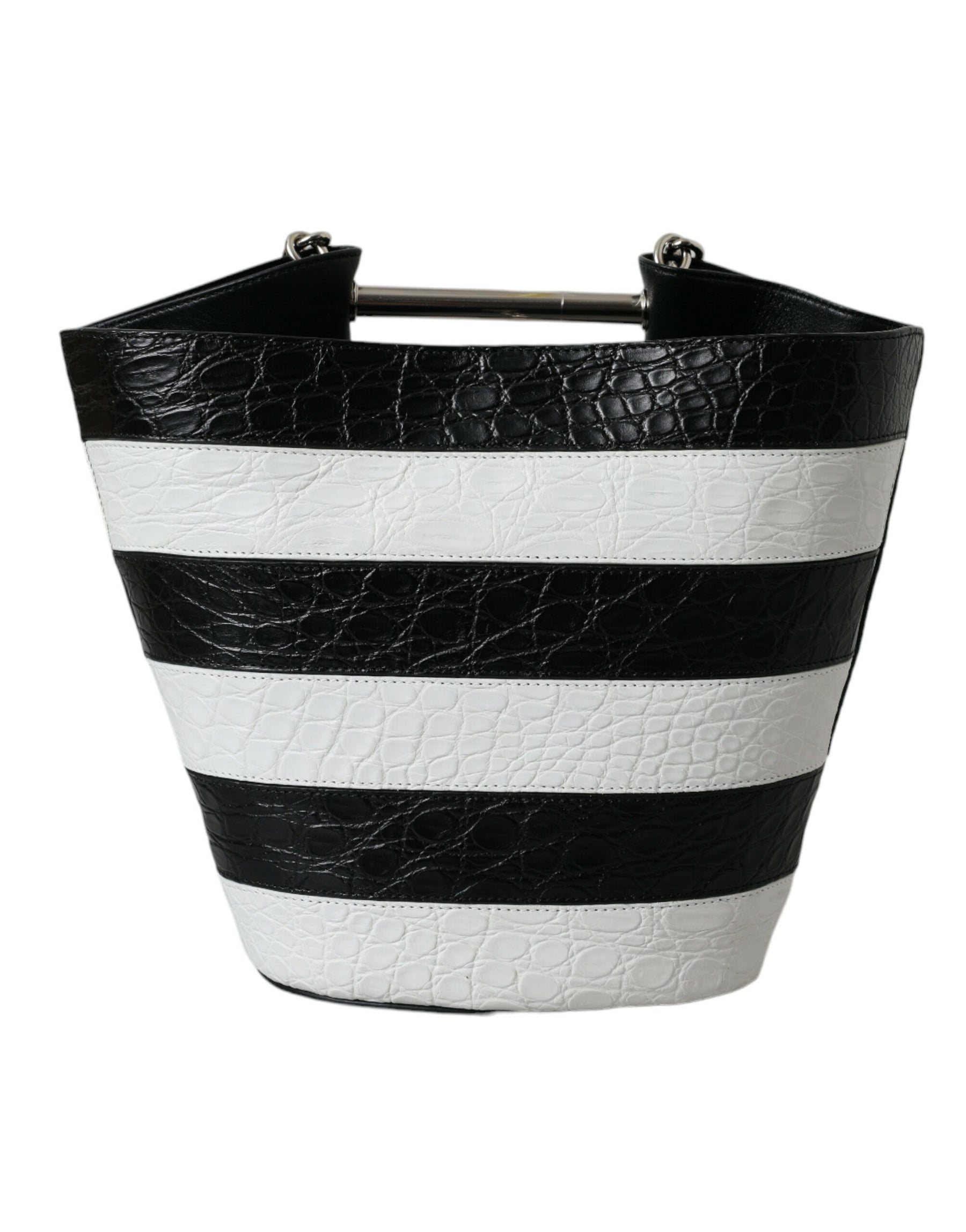 Balenciaga Black White Striped Exotic Skin Leather Maxi Bucket Tote Bag | Regal Royce