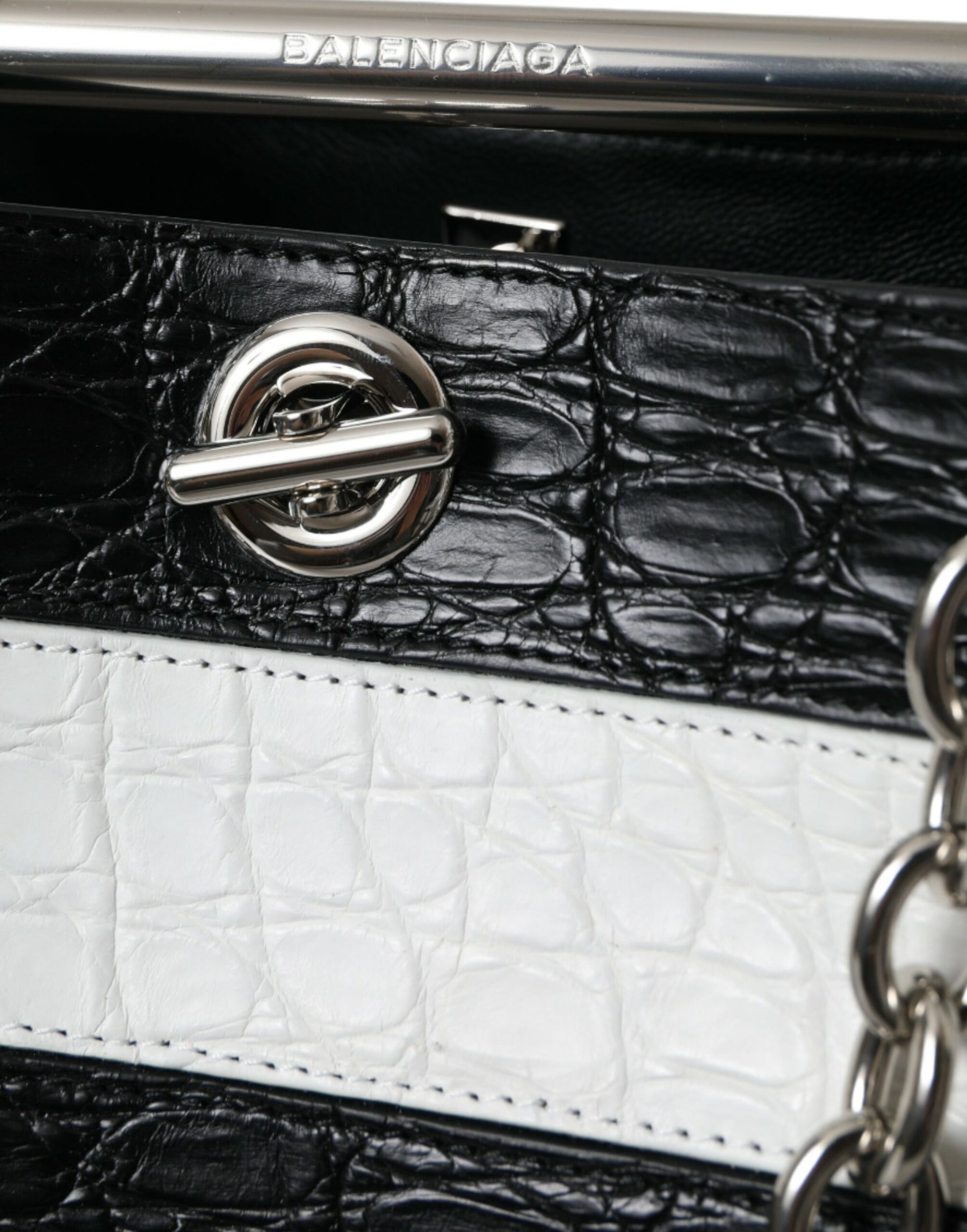 Balenciaga Black White Striped Exotic Skin Leather Maxi Bucket Tote Bag | Regal Royce