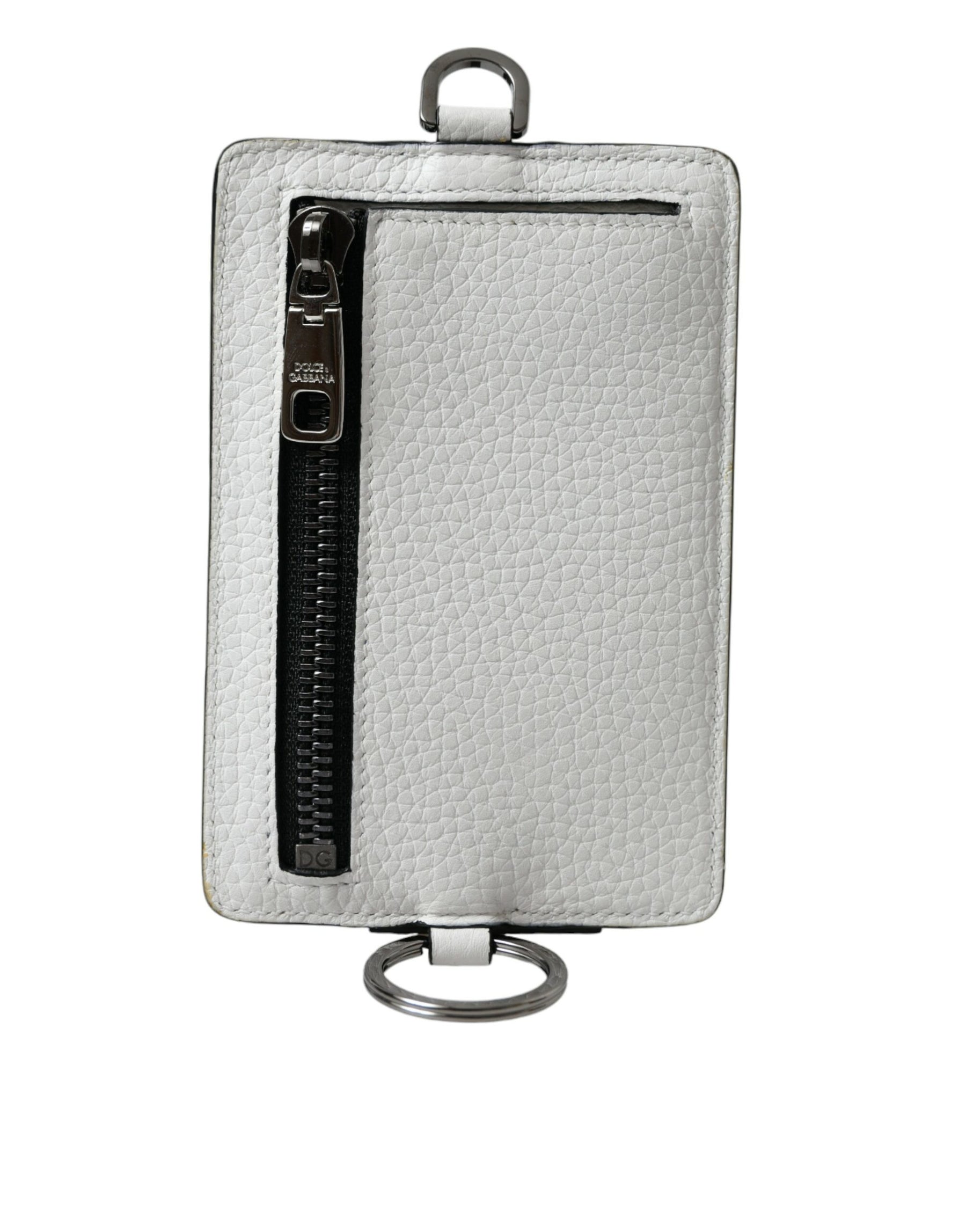 Dolce & Gabbana White Calf Leather Lanyard Logo Card Holder Wallet | Regal Royce