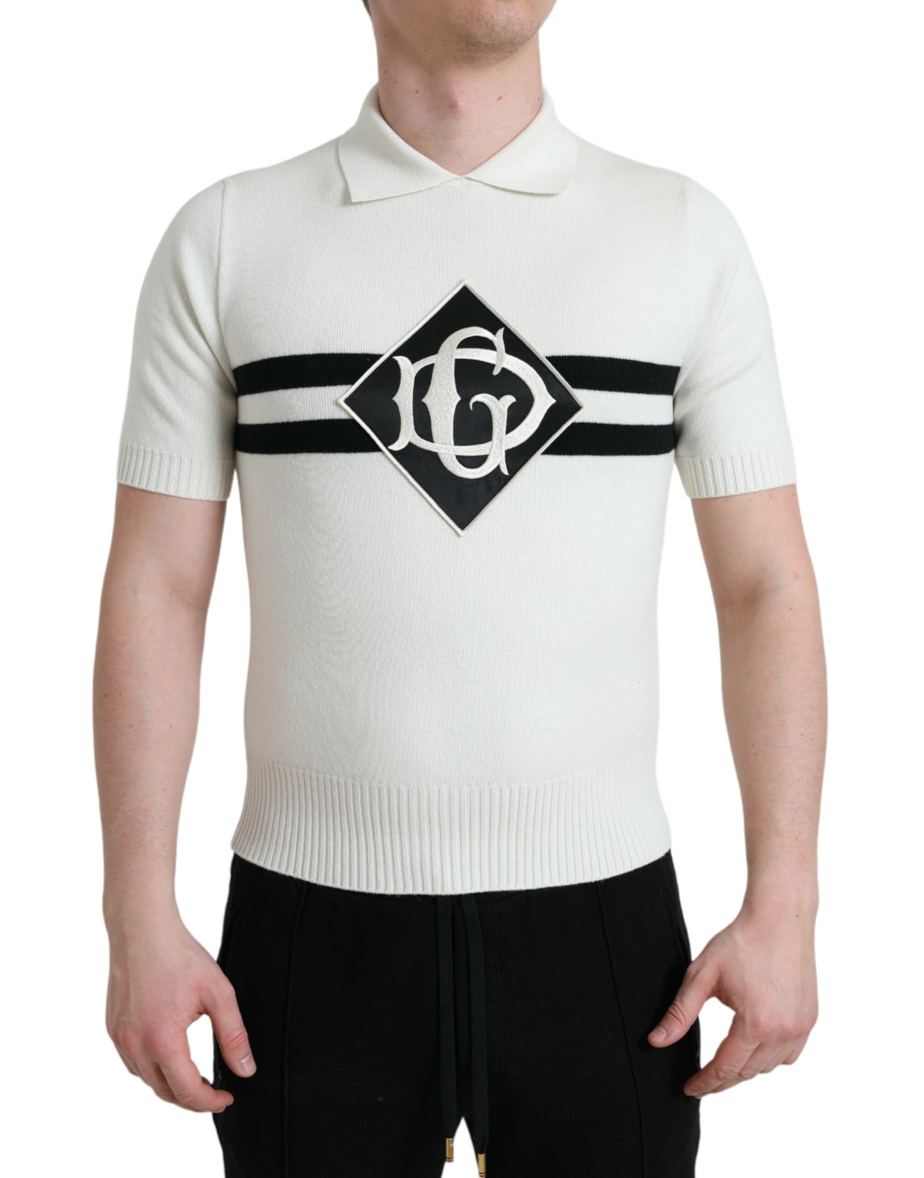 Dolce & Gabbana White DG Logo Collared Henley Shirt T-shirt | Regal Royce