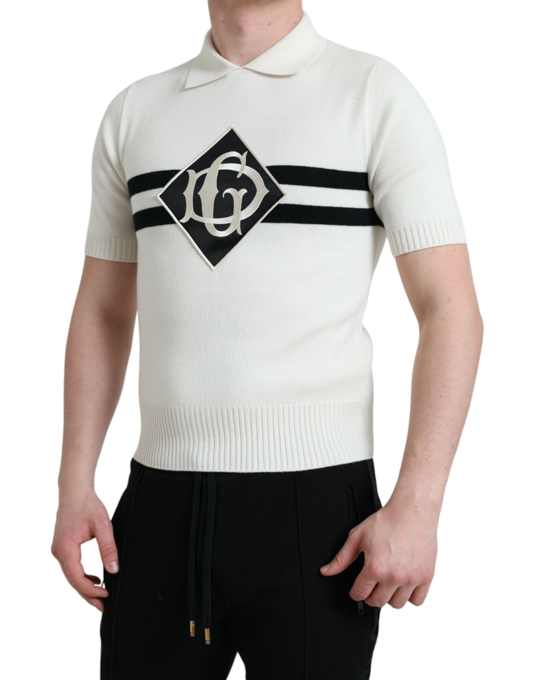 Dolce & Gabbana White DG Logo Collared Henley Shirt T-shirt | Regal Royce