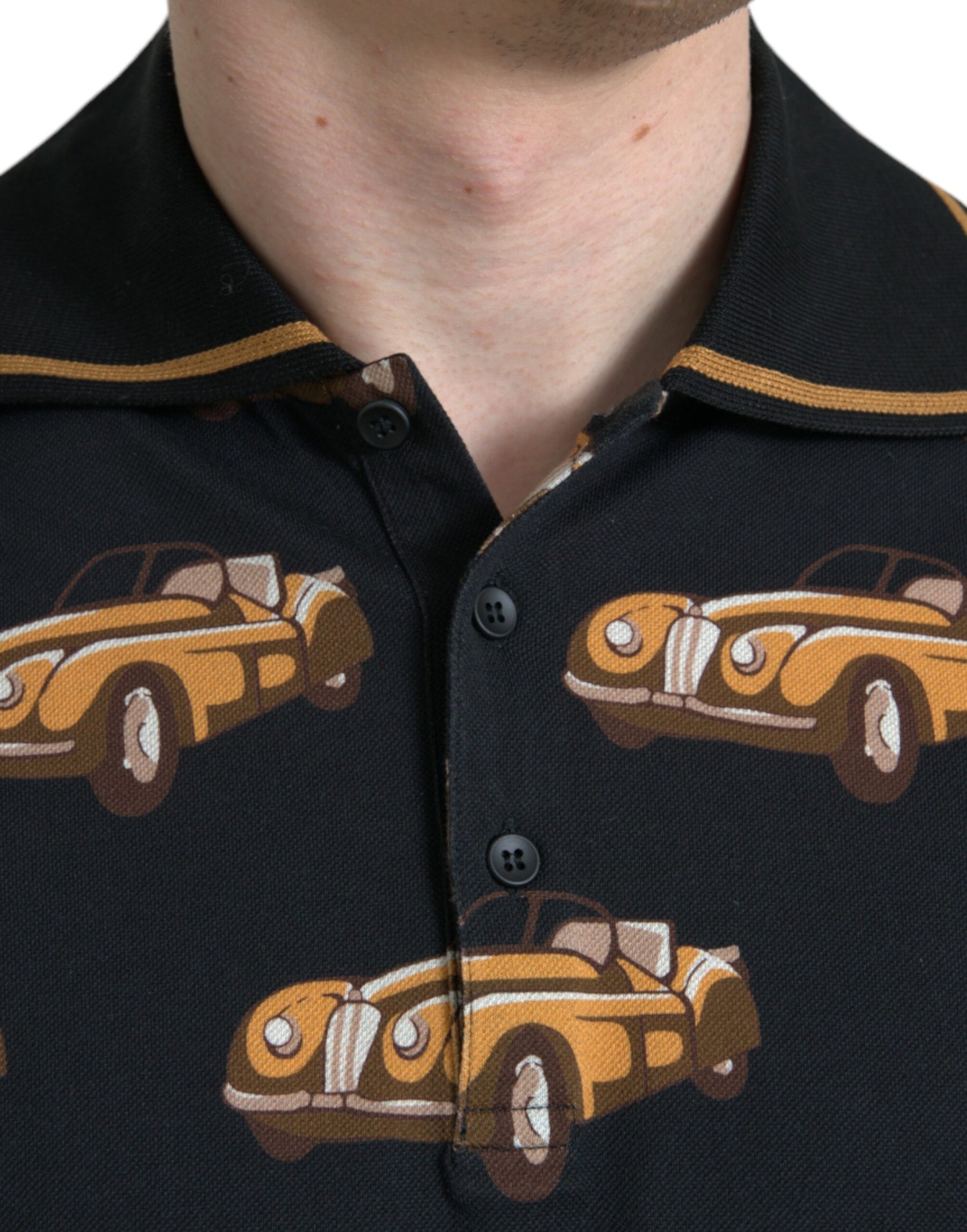 Dolce & Gabbana Black Car Print Short Sleeve Polo T-shirt | Regal Royce