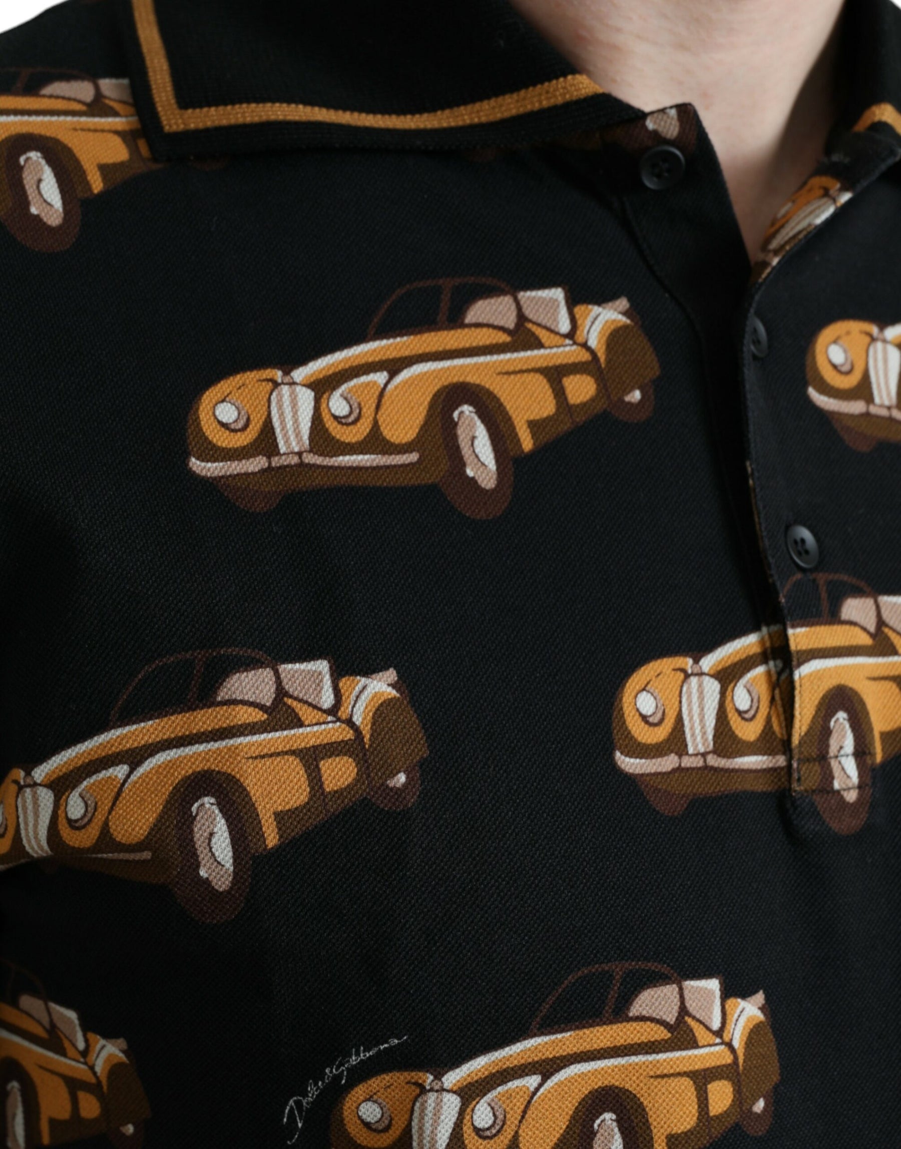 Dolce & Gabbana Black Car Print Short Sleeve Polo T-shirt | Regal Royce