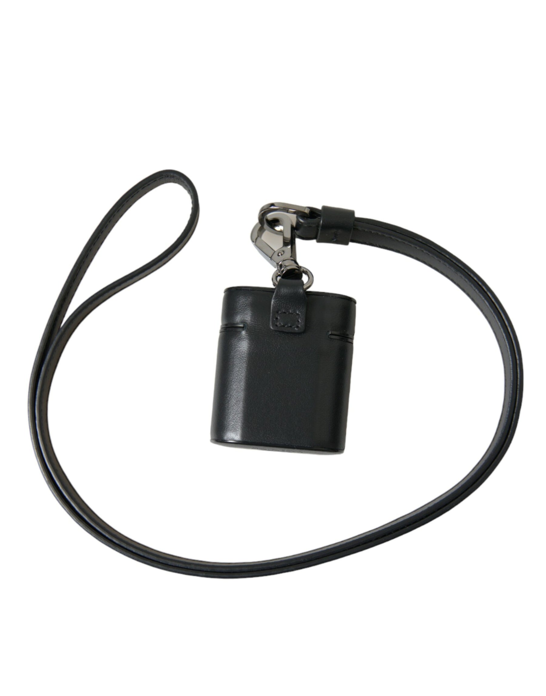 Dolce & Gabbana Black Leather Strap Silver Metal Logo Printed Airpods Case | Regal Royce
