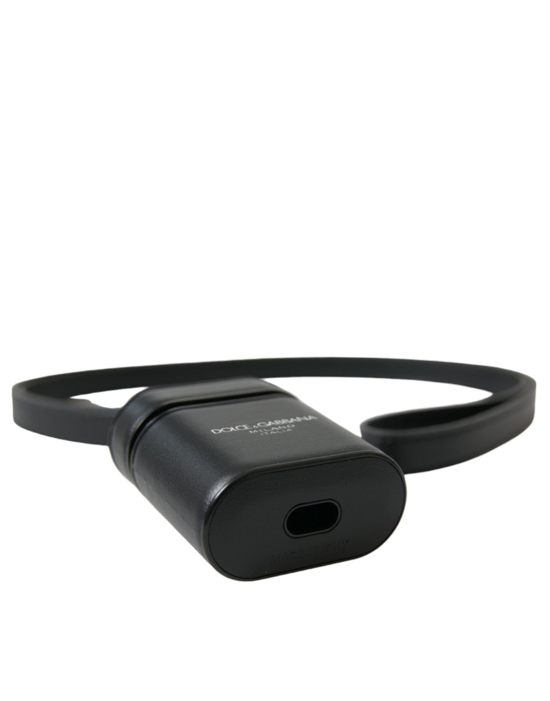 Dolce & Gabbana Black Leather Strap Silver Metal Logo Printed Airpods Case | Regal Royce