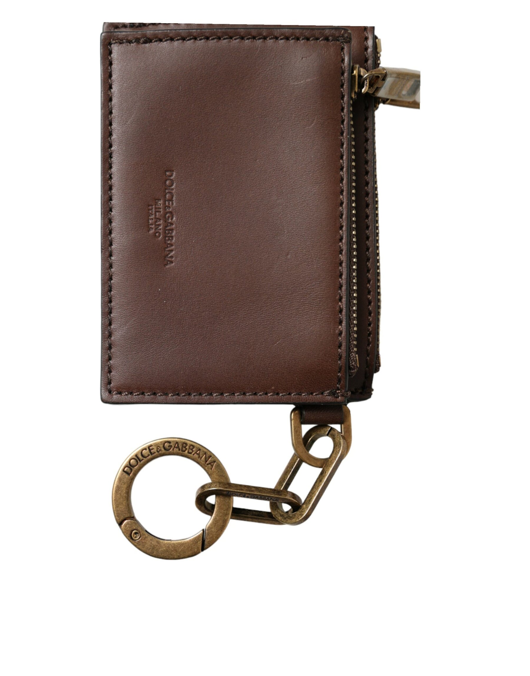 Dolce & Gabbana Brown Leather Zip Logo Keyring Coin Purse Keyring Wallet | Regal Royce