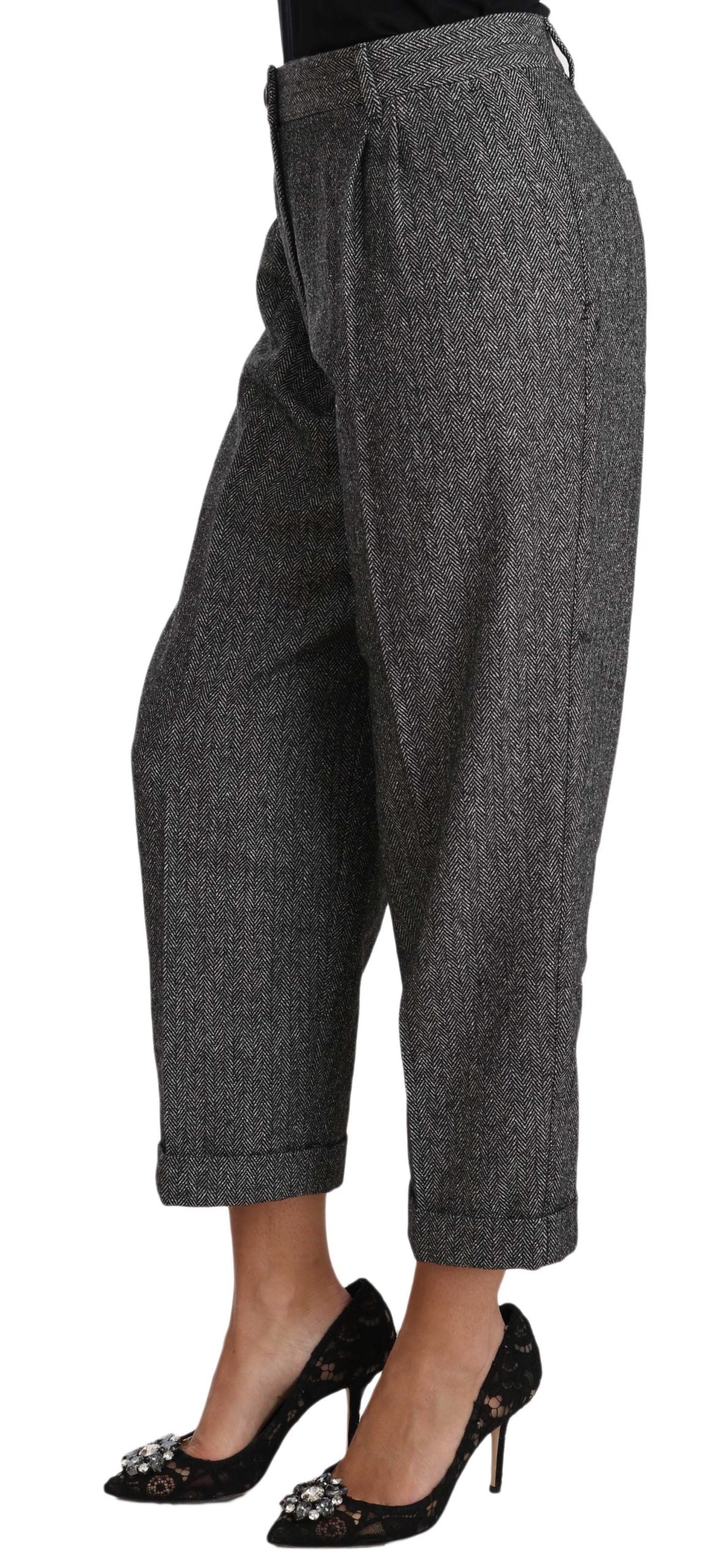 Dolce & Gabbana Gray Wool Pleated Cropped Trouser Pants | Regal Royce